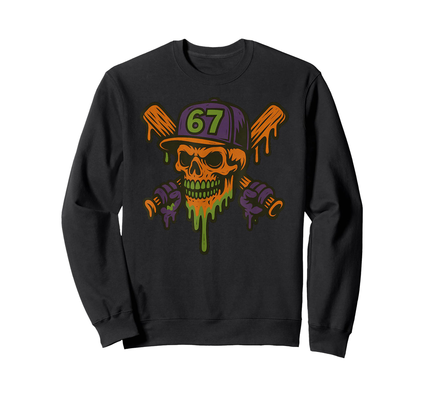 Six Seven 6 7 Baseball Skull Drip Halloween Horror Sports T-Shirt