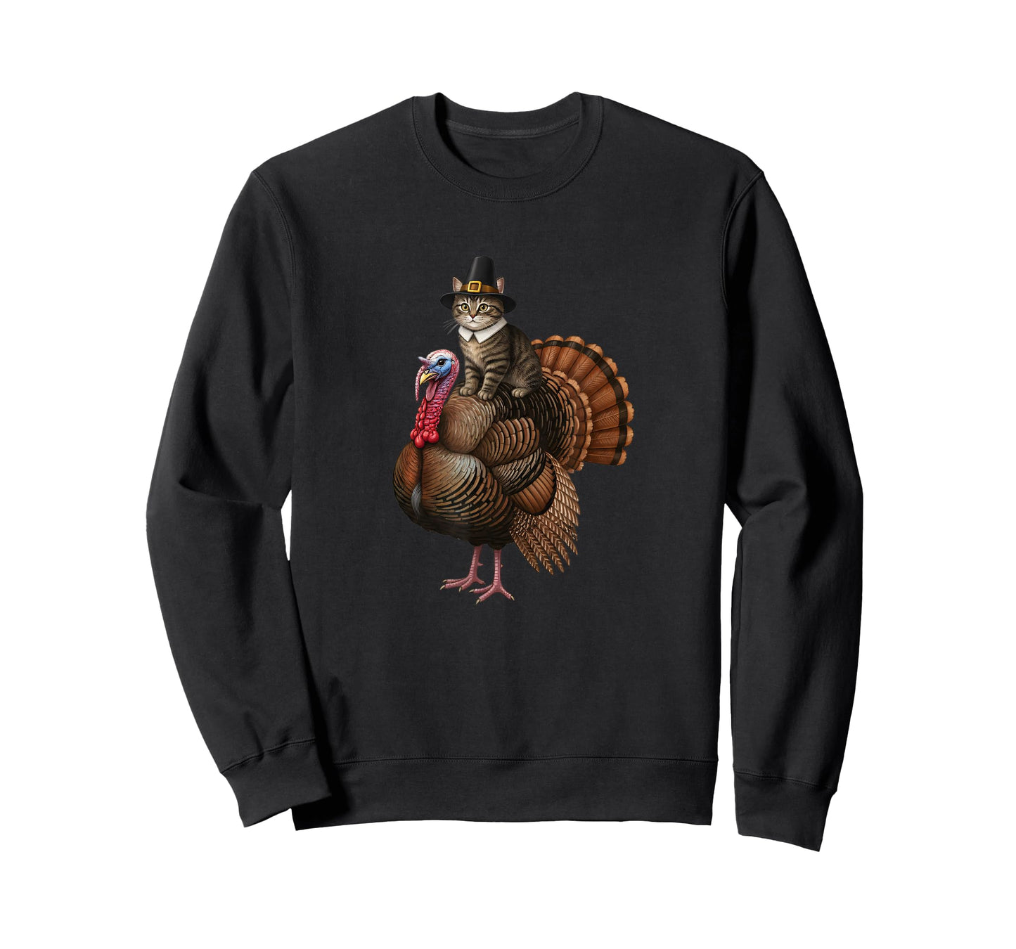 Funny Thanksgiving Cat On Turkey, Pilgrim Hat Turkey Day T-Shirt