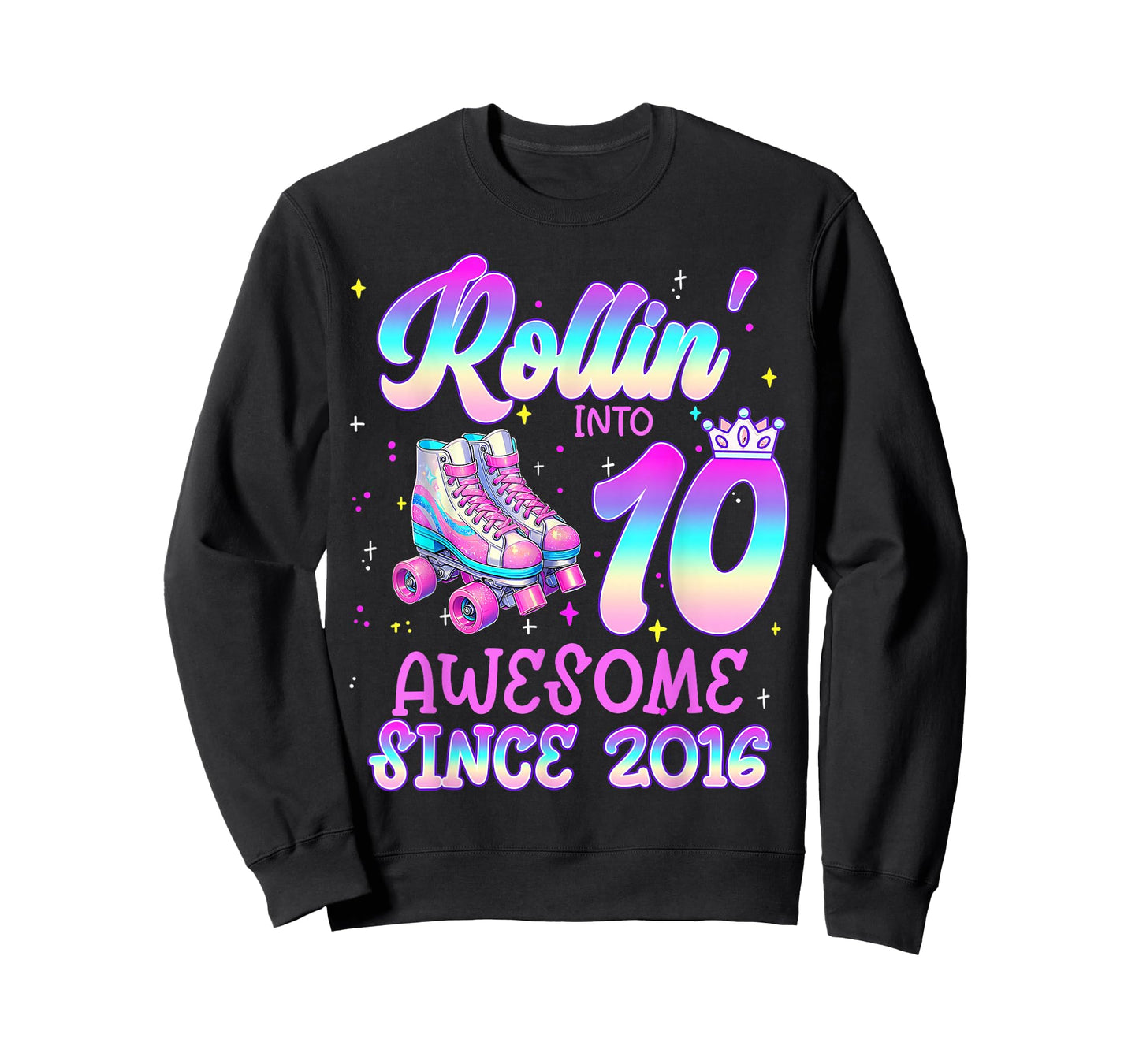 Rolling Into 10 Year Old 10th Birthday Girl Roller Skating T-Shirt