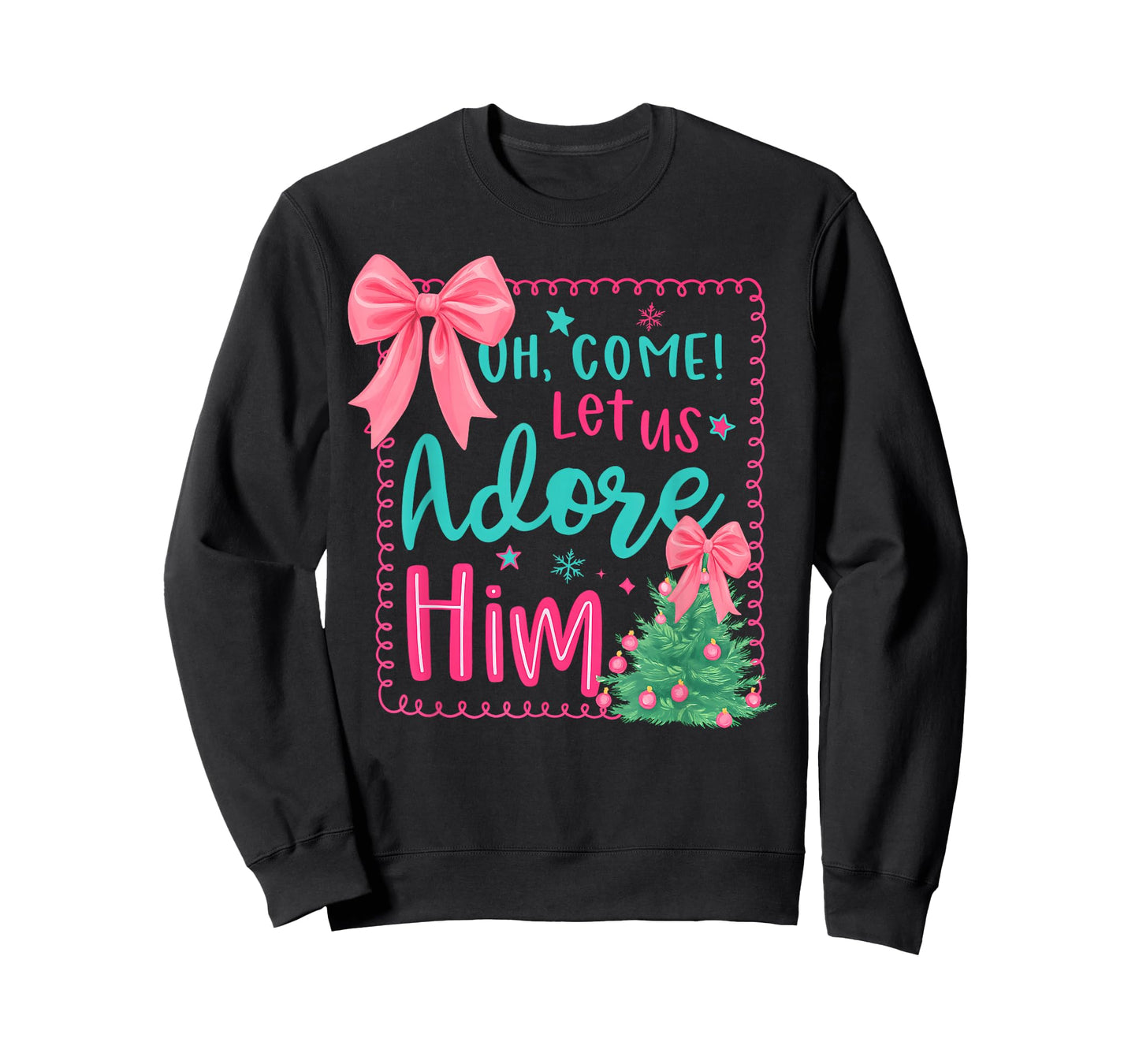 Christmas Xmas Tree Preppy Oh Come Let Us Adore Him Jesus T-Shirt