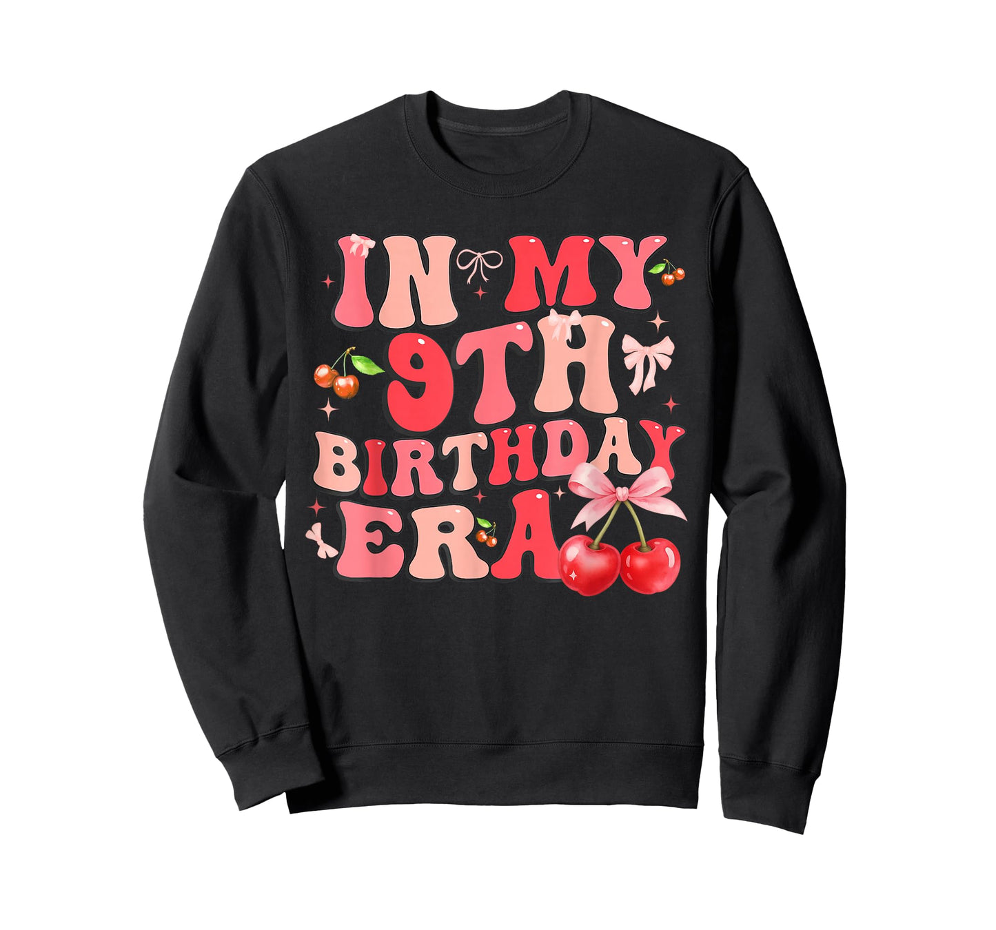 in My 9th Birthday Era Cherry Coquette Bow 9 Year Old Girls T-Shirt