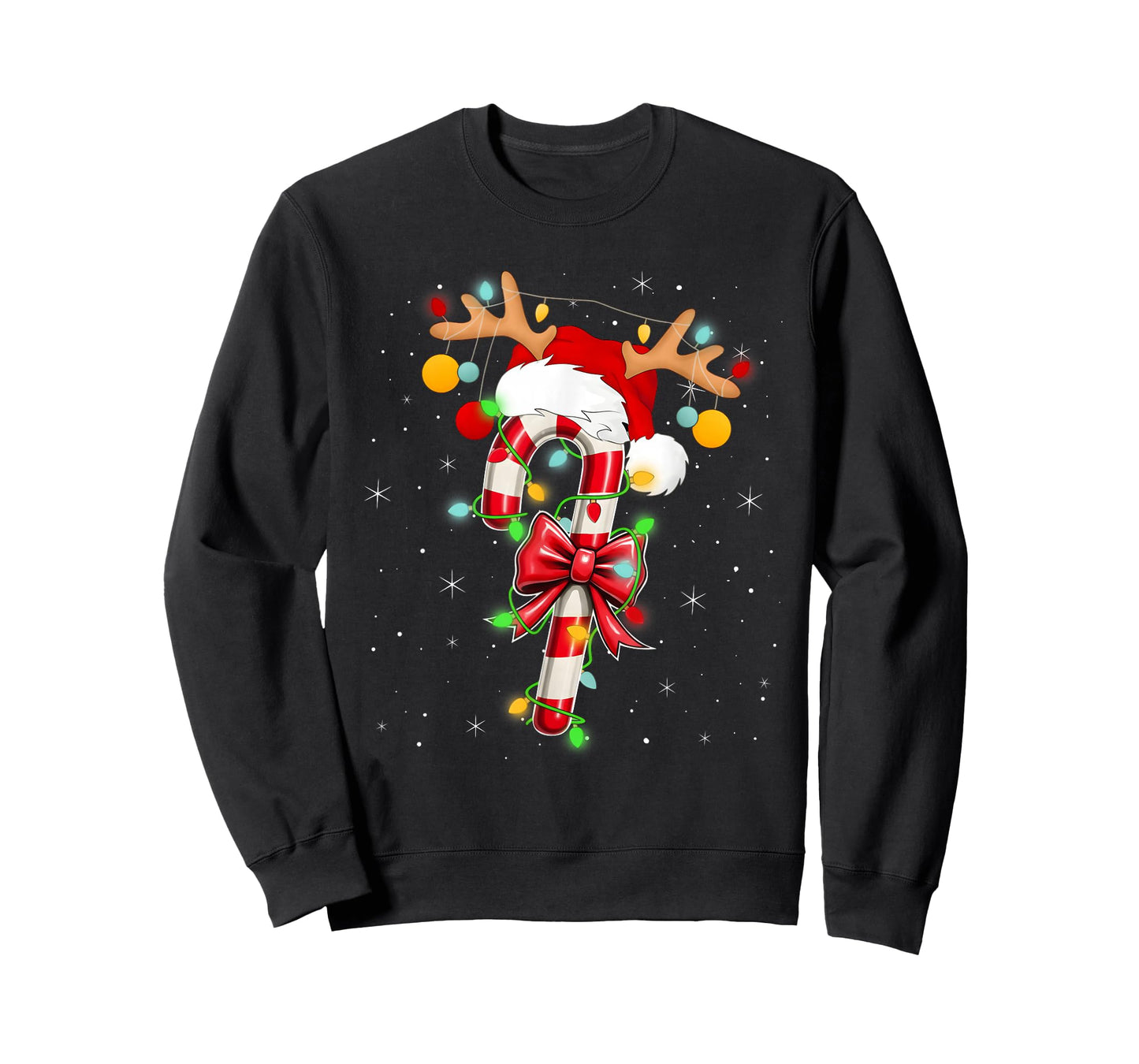 Red and White Candy Cane Santa Christmas Funny Xmas Lights T-Shirt