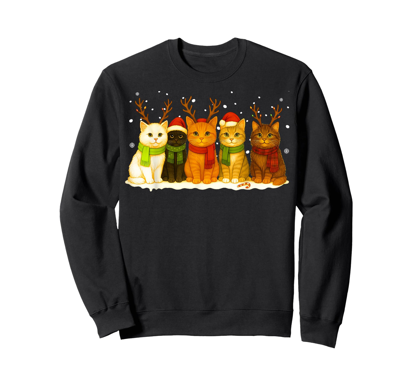 Cat Christmas Lights Reindeer Santa Christmas Cat Lover T-Shirt