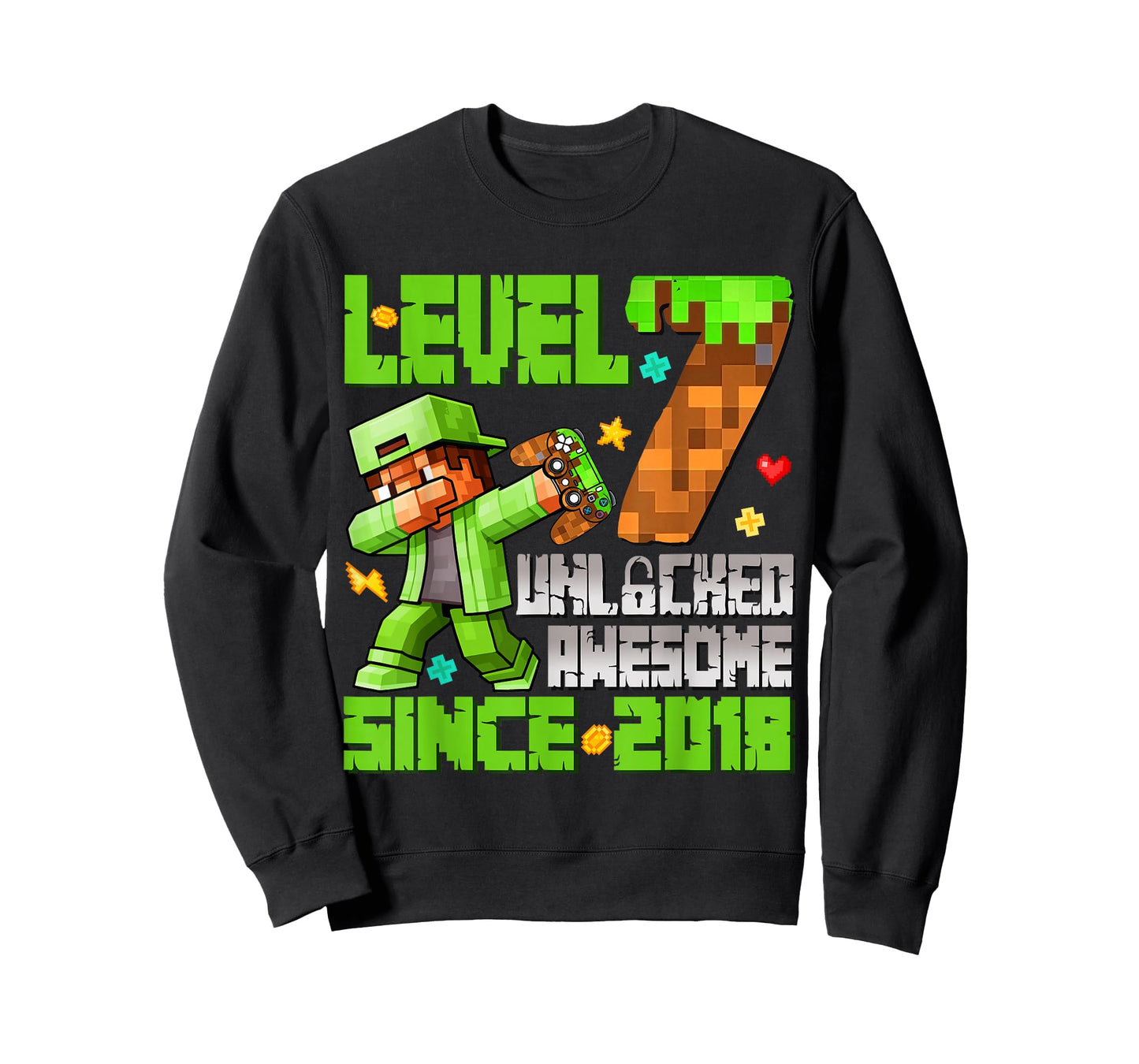 Level 7 Unlocked Awesome Since 2018 7th Birthday Game Pixel T-Shirt