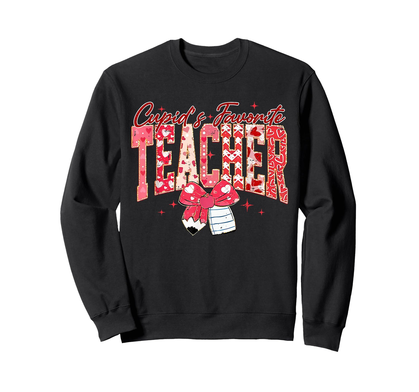 Coquette Bow Pencil Cupid's Favorite Teacher Valentine Heart T-Shirt