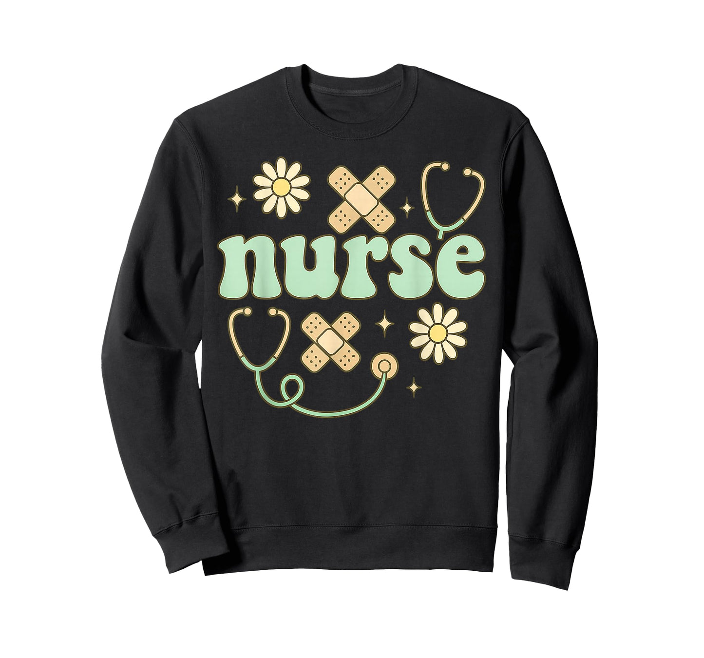 Retro Nurse Daisy Bandage Stethoscope Medical Art T-Shirt