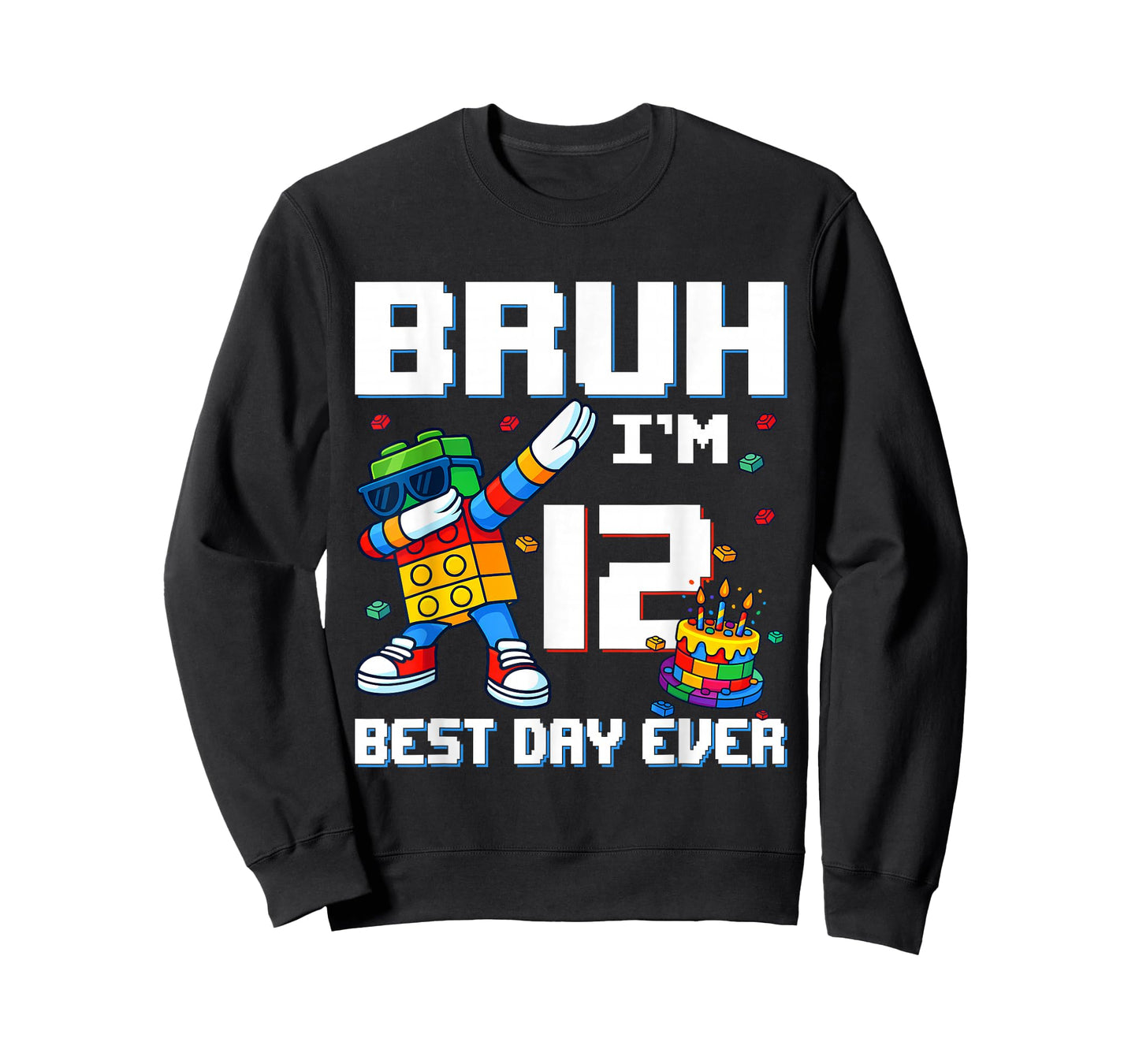 Bruh I’m 12 Colorful Block Character Birthday Kids Boys T-Shirt
