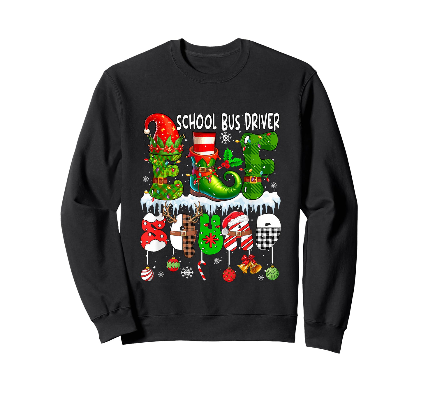 School Bus Driver Elf Squad Xmas Colorful Elf Hat Shoes T-Shirt