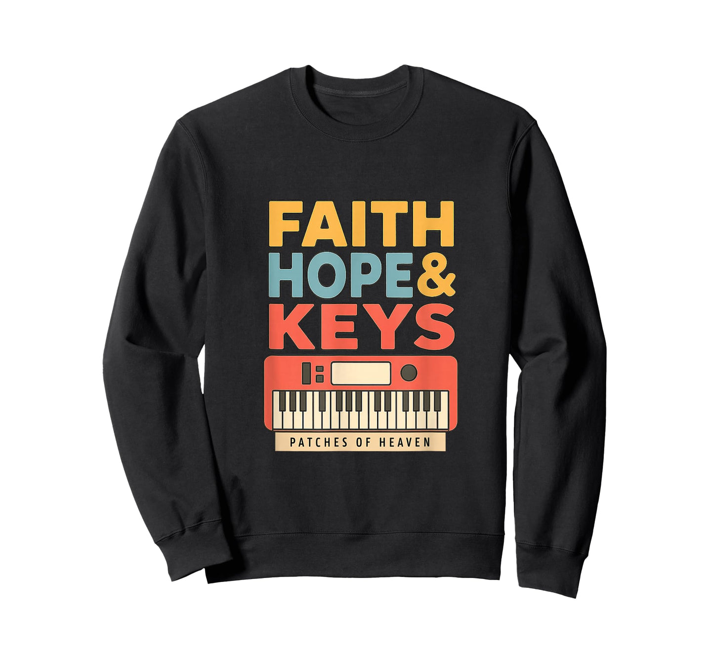 Faith Hope & Keys Christian Musician Worship Keyboard Design T-Shirt