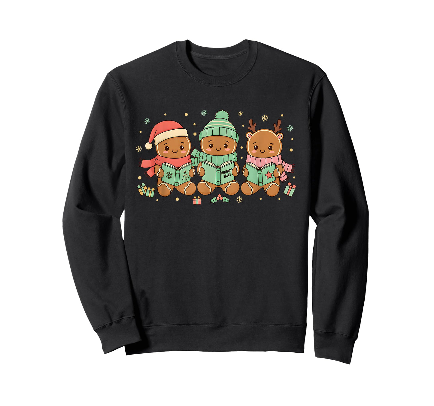Christmas Library Gingerbread Man Books Lover Bookworm T-Shirt