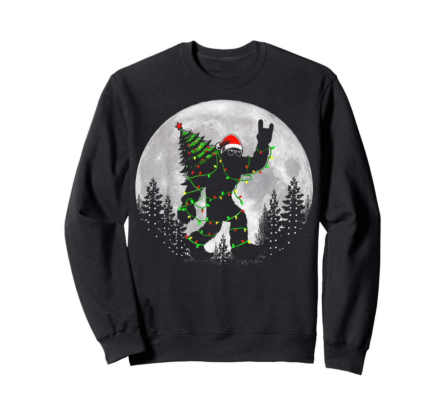 Santa Bigfoot Christmas Tree Xmas Lights Funny Sasquatch T-Shirt