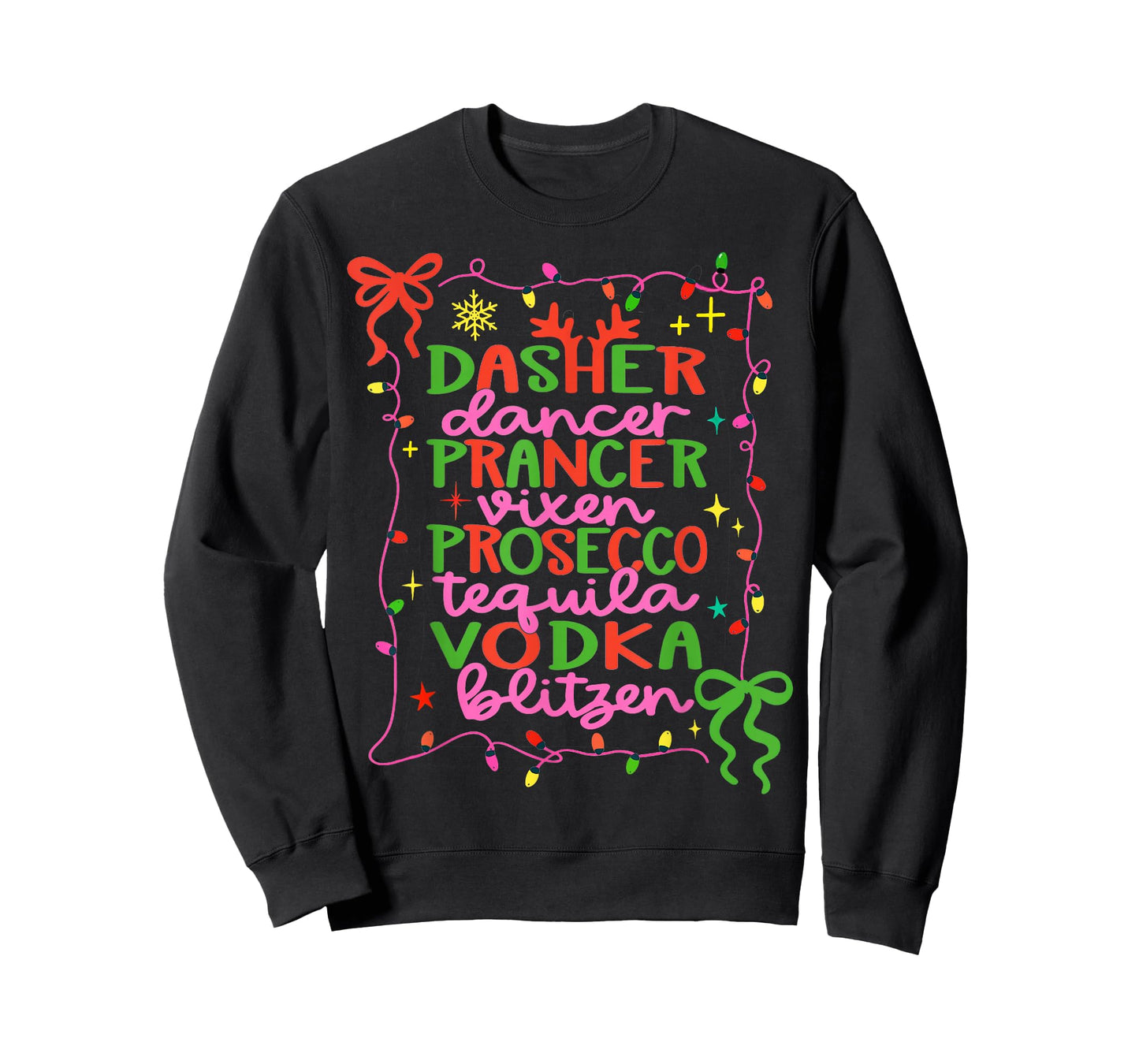 Dasher Dancer Prancer Vixen Tequila Vodka Blitzen Christmas T-Shirt