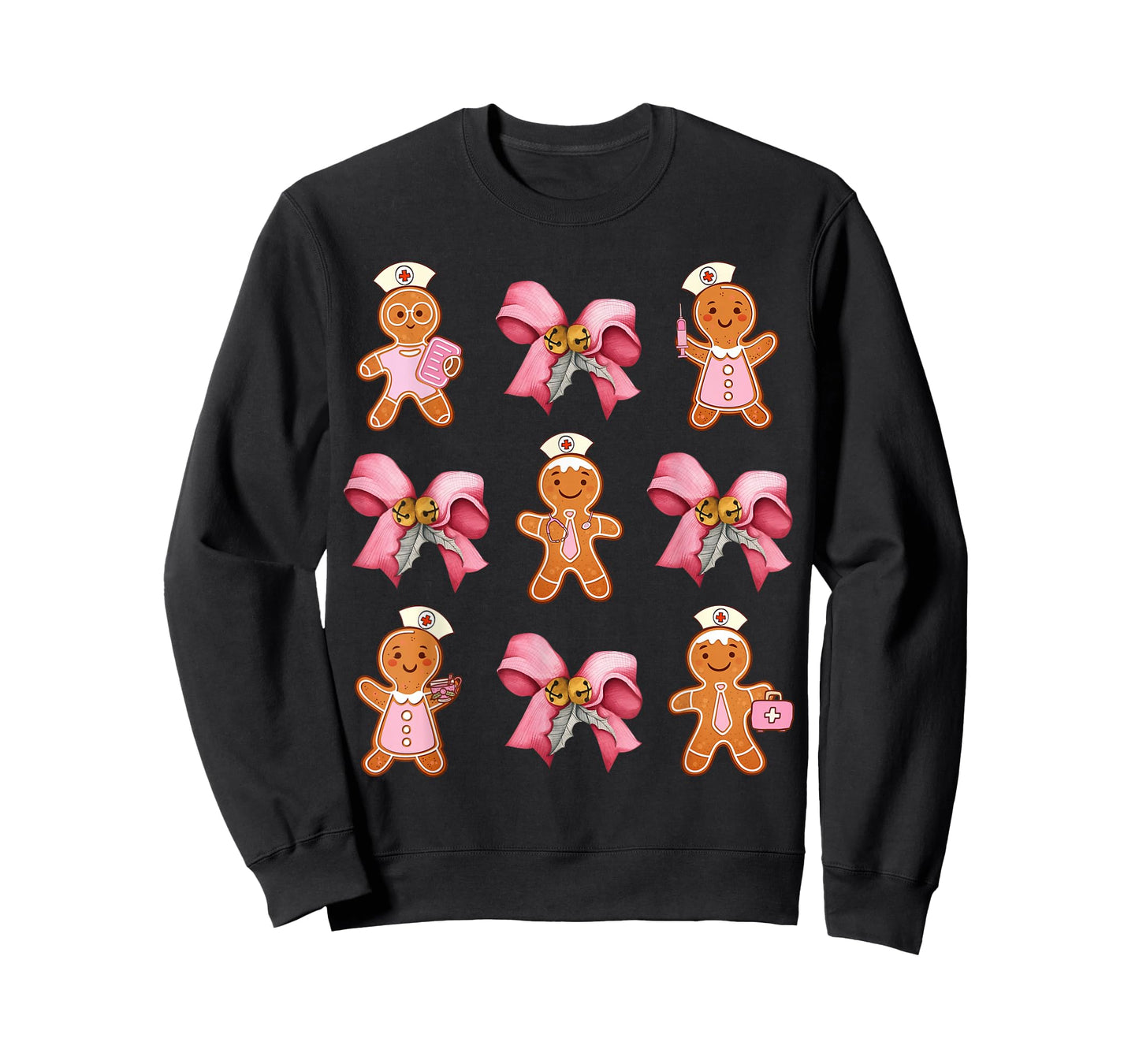 Pink Nurse Gingerbread Christmas Coquette Bows Nursing Pjs T-Shirt