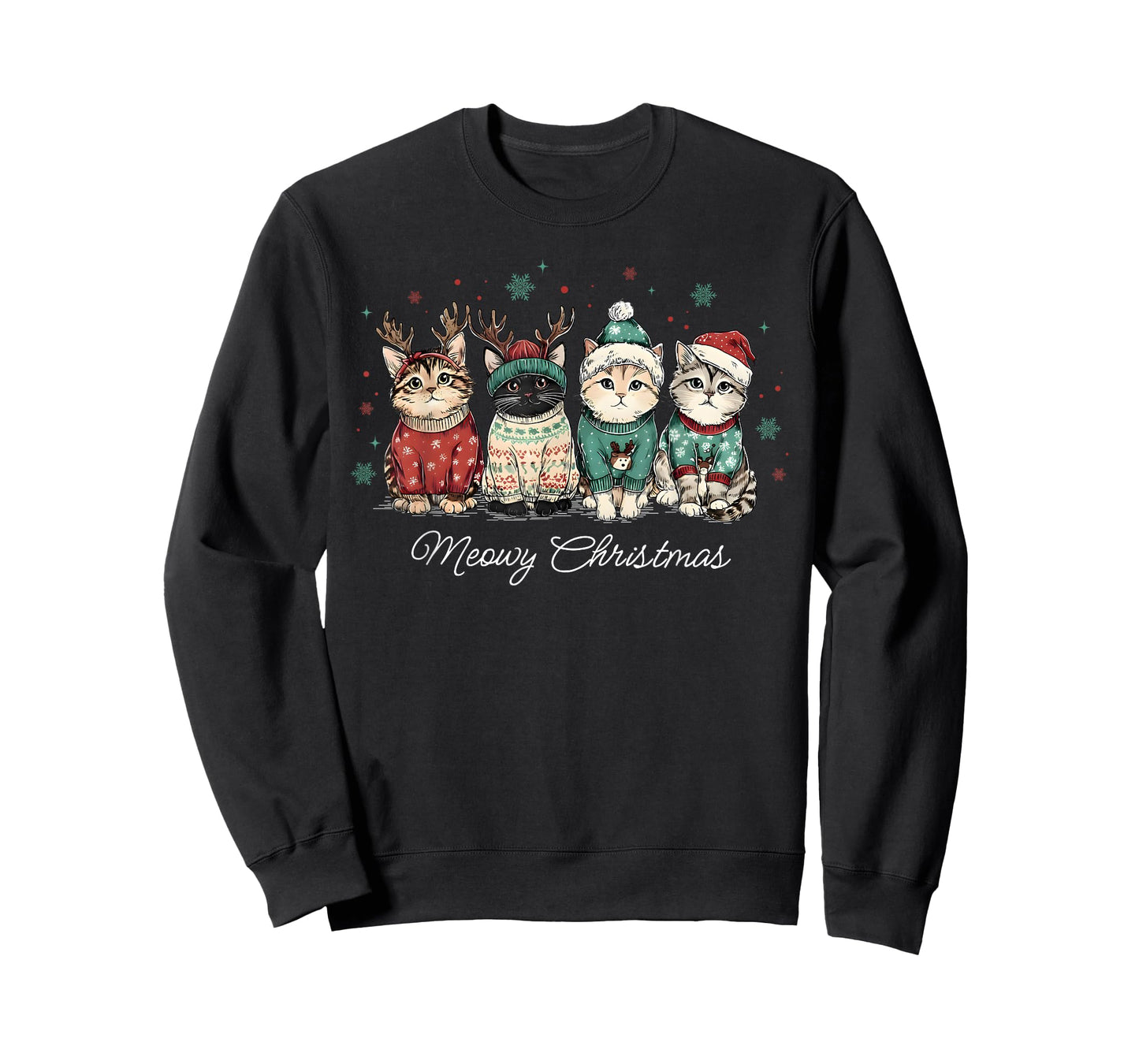 Meowy Christmas Cute Cats with Santa Claus Hat Xmas Cat T-Shirt