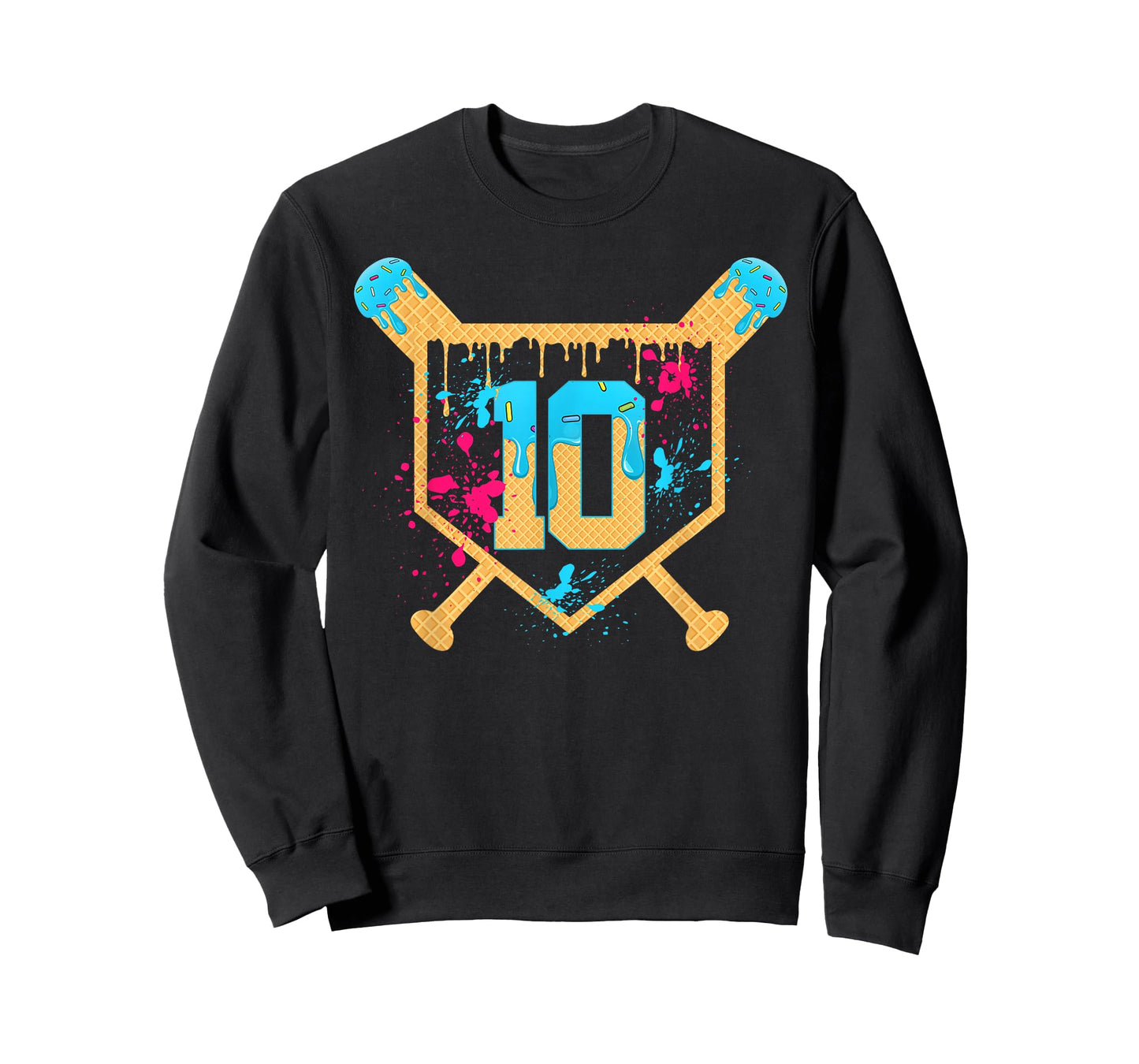 10 Years Old 10th Birthday Baseball Ice Cream Dripping Boys T-Shirt