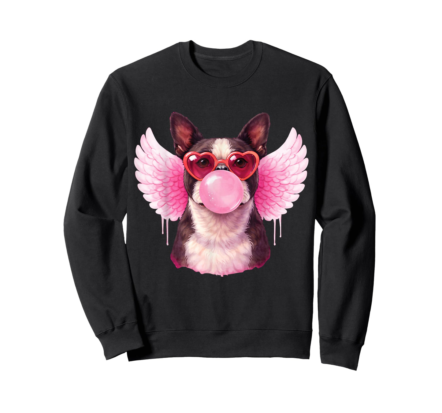 Retro Cupid Valentine Dog Love Hearts Cute Boston Terrier T-Shirt