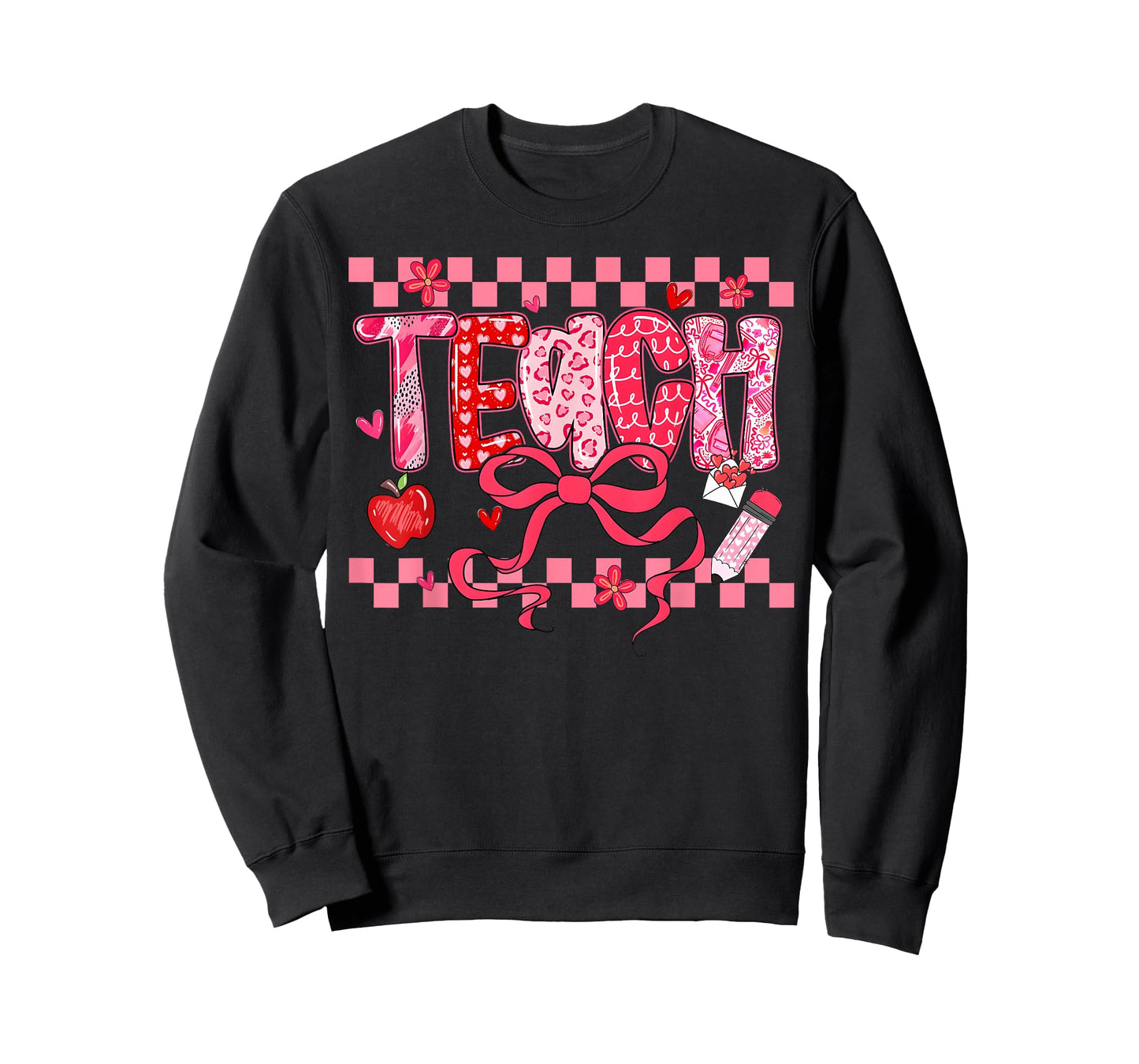 Valentine Teacher Coquette Bow Pencil Girl Women T-Shirt
