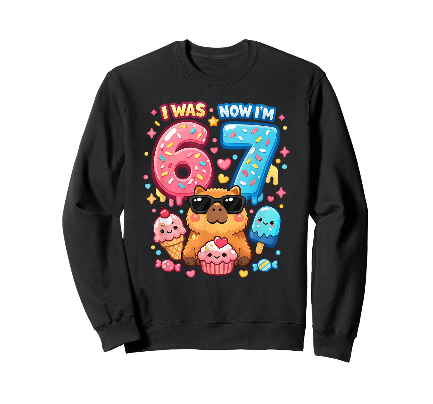 I was 6 Now I'm 7 Birthday 67 Meme Capybara Ice Cream Kawaii T-Shirt