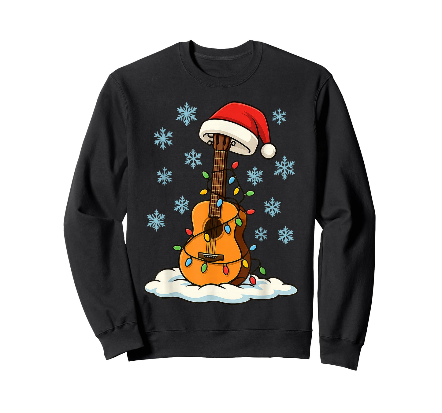 Fun Christmas Lights Wrapped On Acoustic Guitar Music Lover T-Shirt