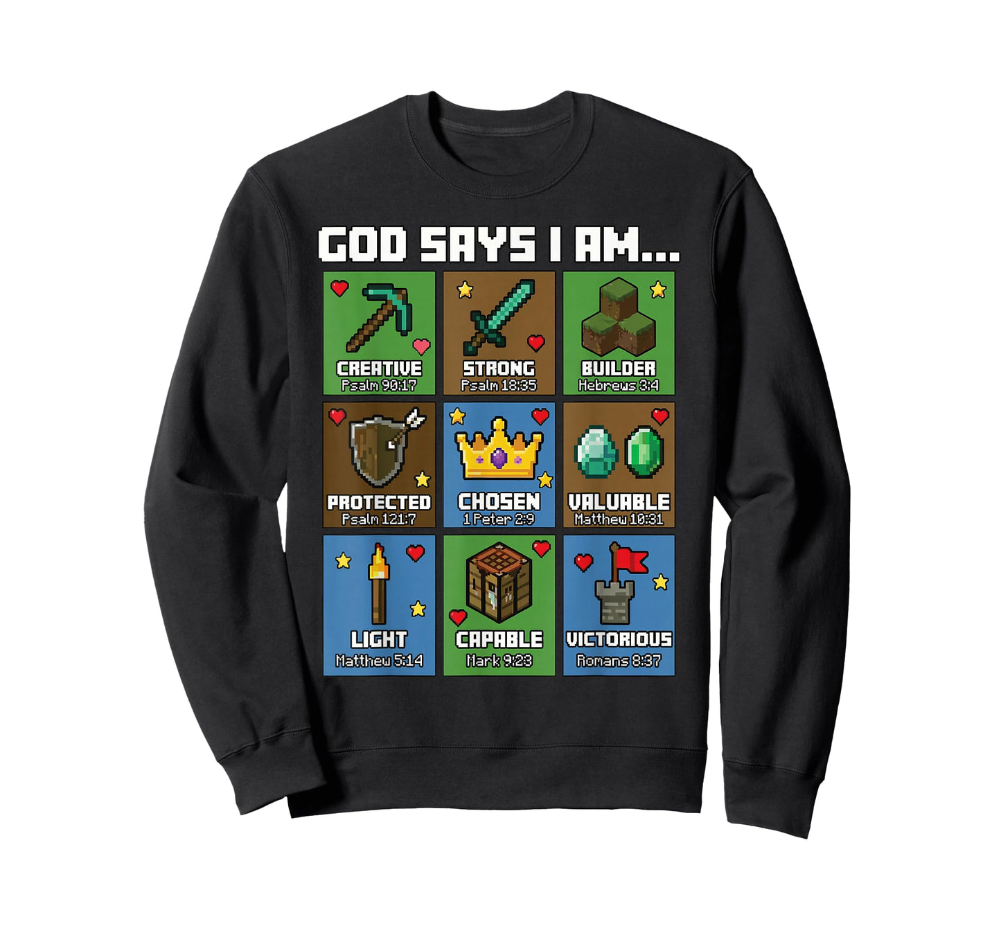 God Says I Am Bible Verses Pixel Art Christian Gamer Boys T-Shirt