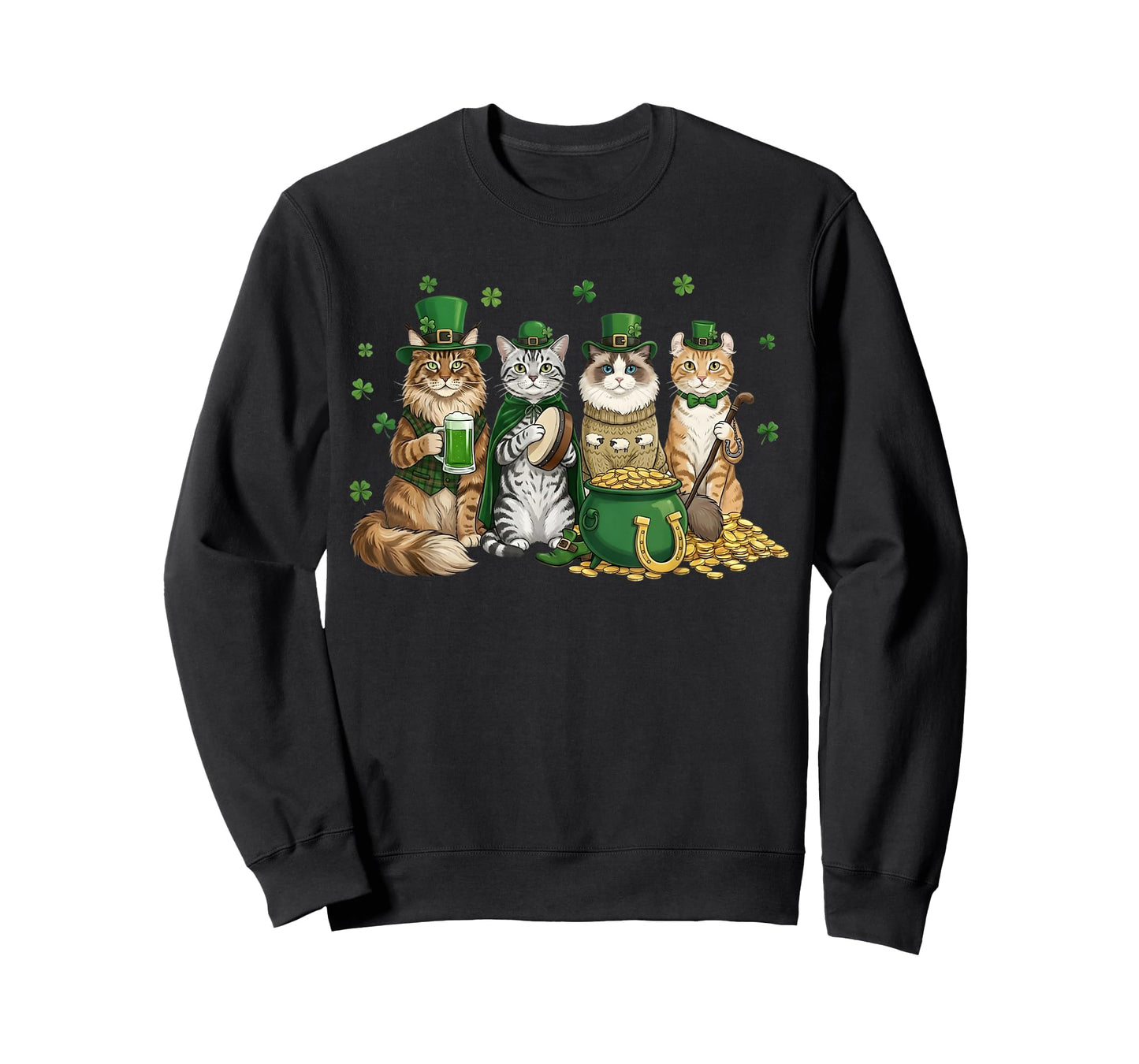 St Patricks Day Irish Cats with Luck Shamrocks T-Shirt