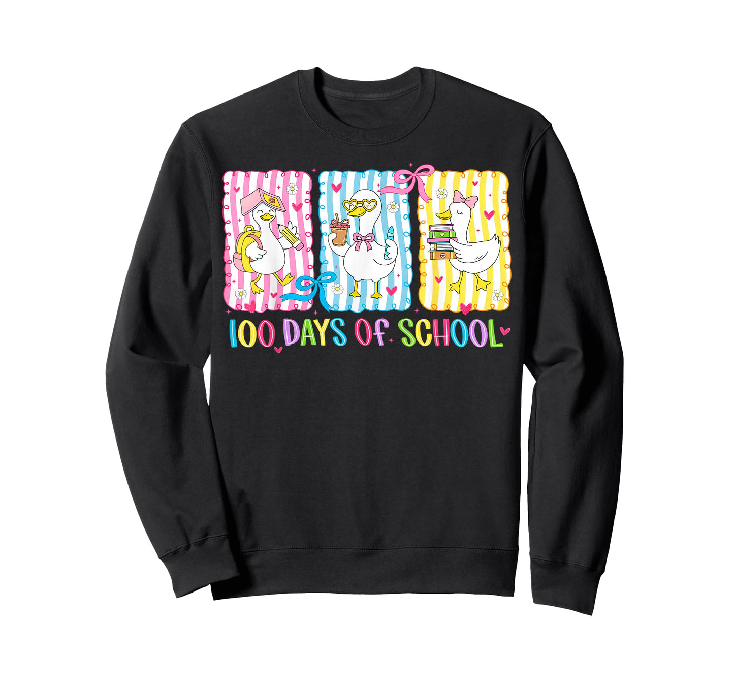 100 Days of School Goose Coquette Bow 100th Day Teacher Kids T-Shirt