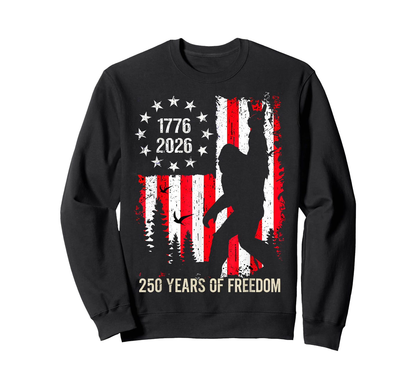 Bigfoot Patriotic 250 Years of Freedom American USA Flag Tee T-Shirt