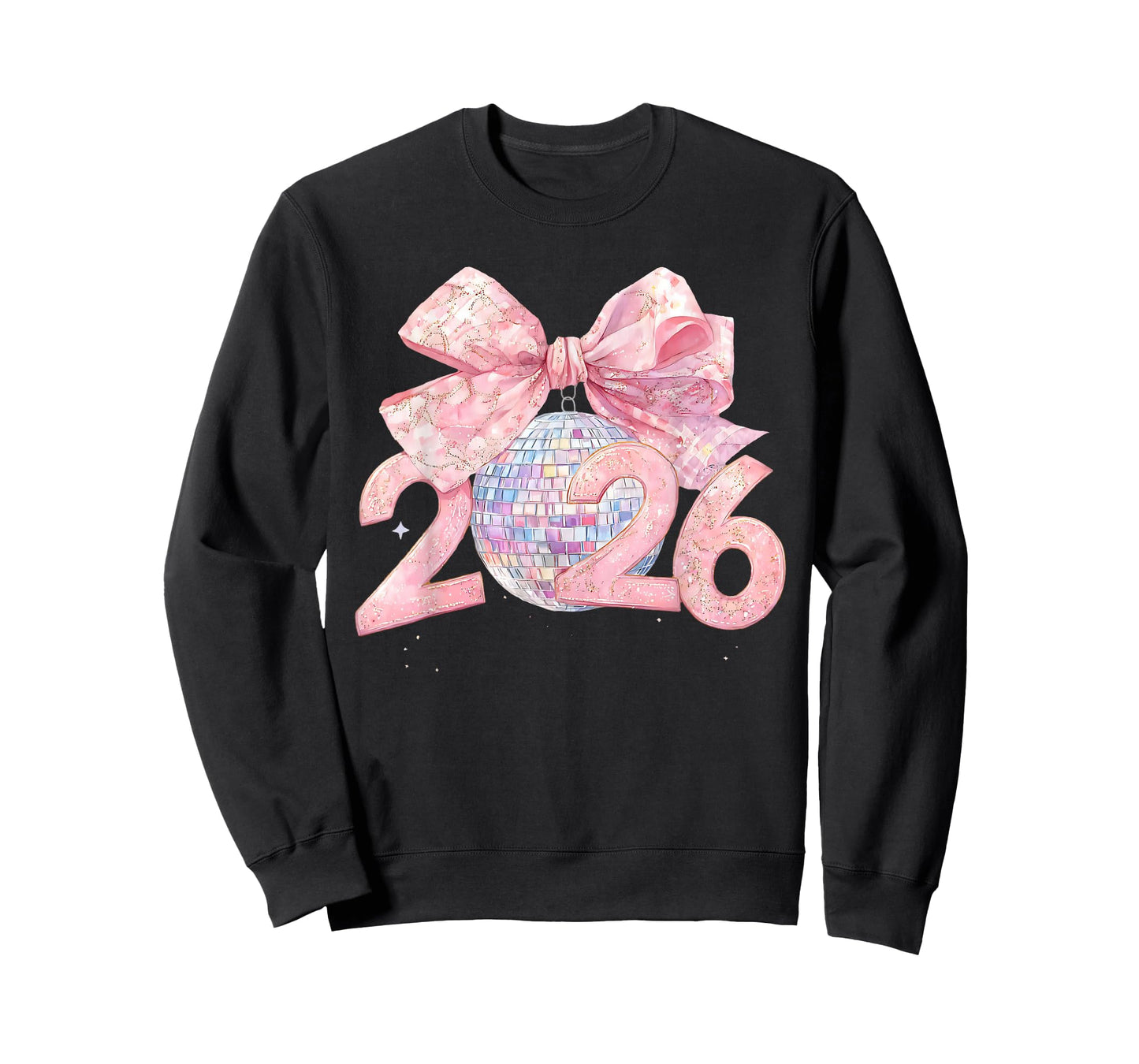 Pink Bow Coquette Disco Ball Happy New Year 2026 T-Shirt