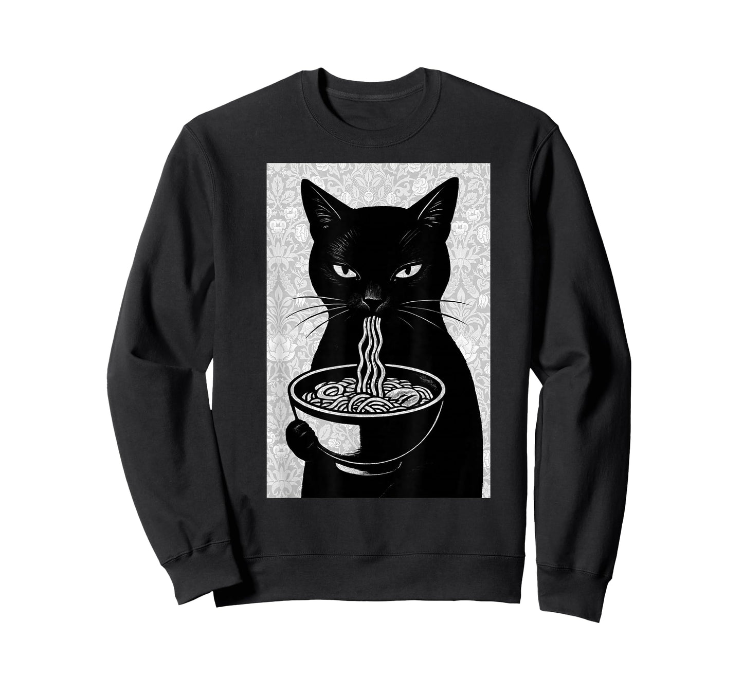 Ramen Cat Black and White Japanese Noir Illustration T-Shirt