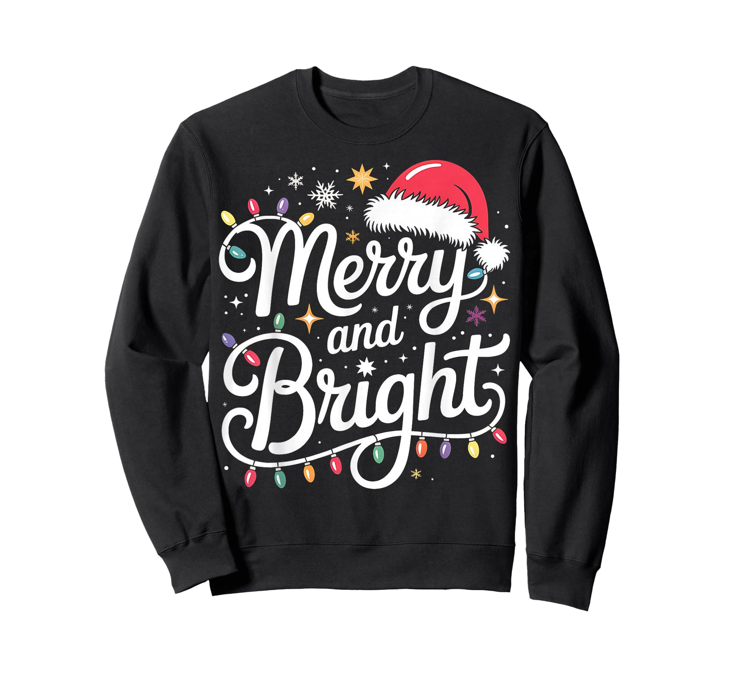 Merry and Bright Lights Red Santa Hat Xmas Family Men Women T-Shirt
