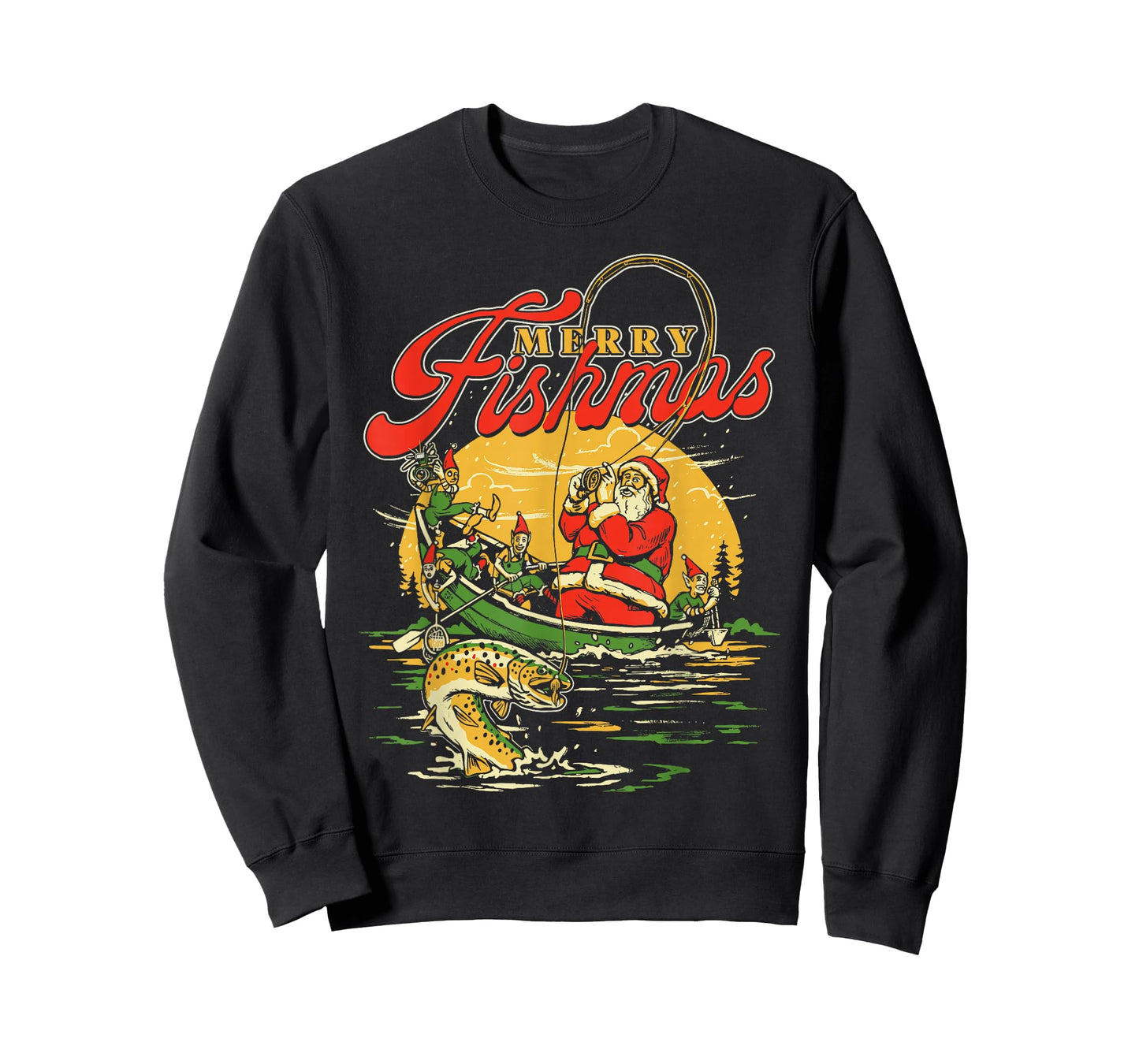 Merry Fishmas Santa Fishing Funny Christmas Holiday Tee T-Shirt