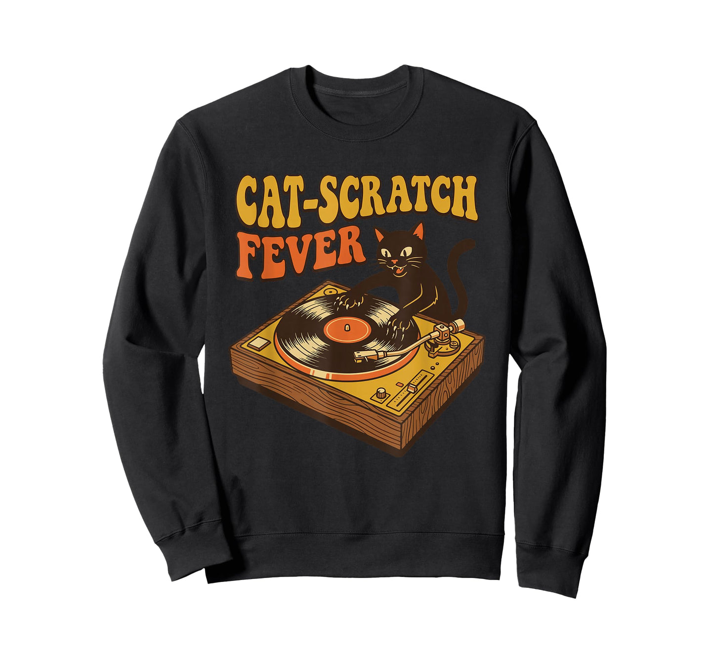 Funny DJ Cat Turntable Vinyl Record Retro Music T-Shirt