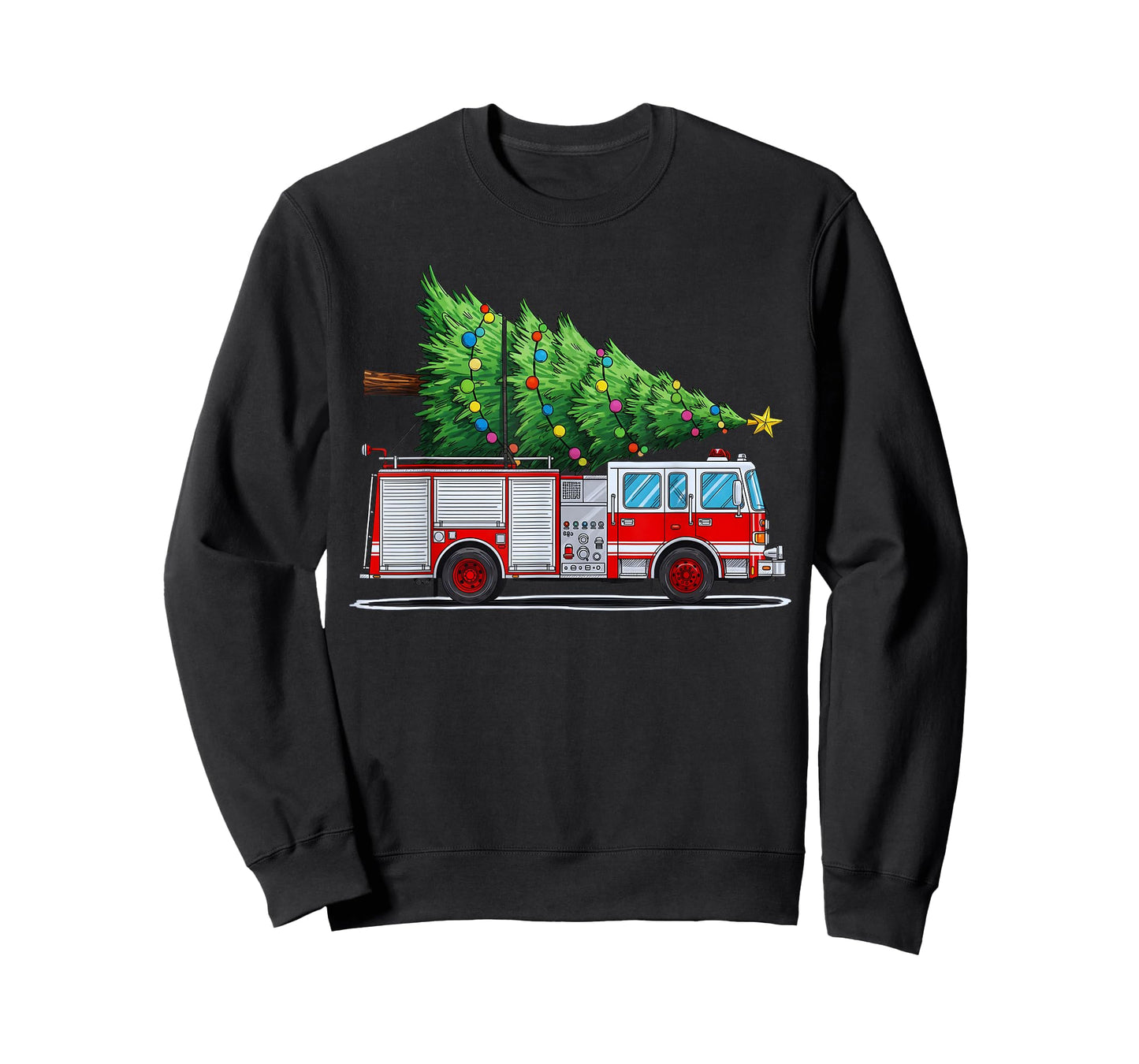 Fire Truck Christmas Tree Xmas Lights Firefighter Holiday T-Shirt
