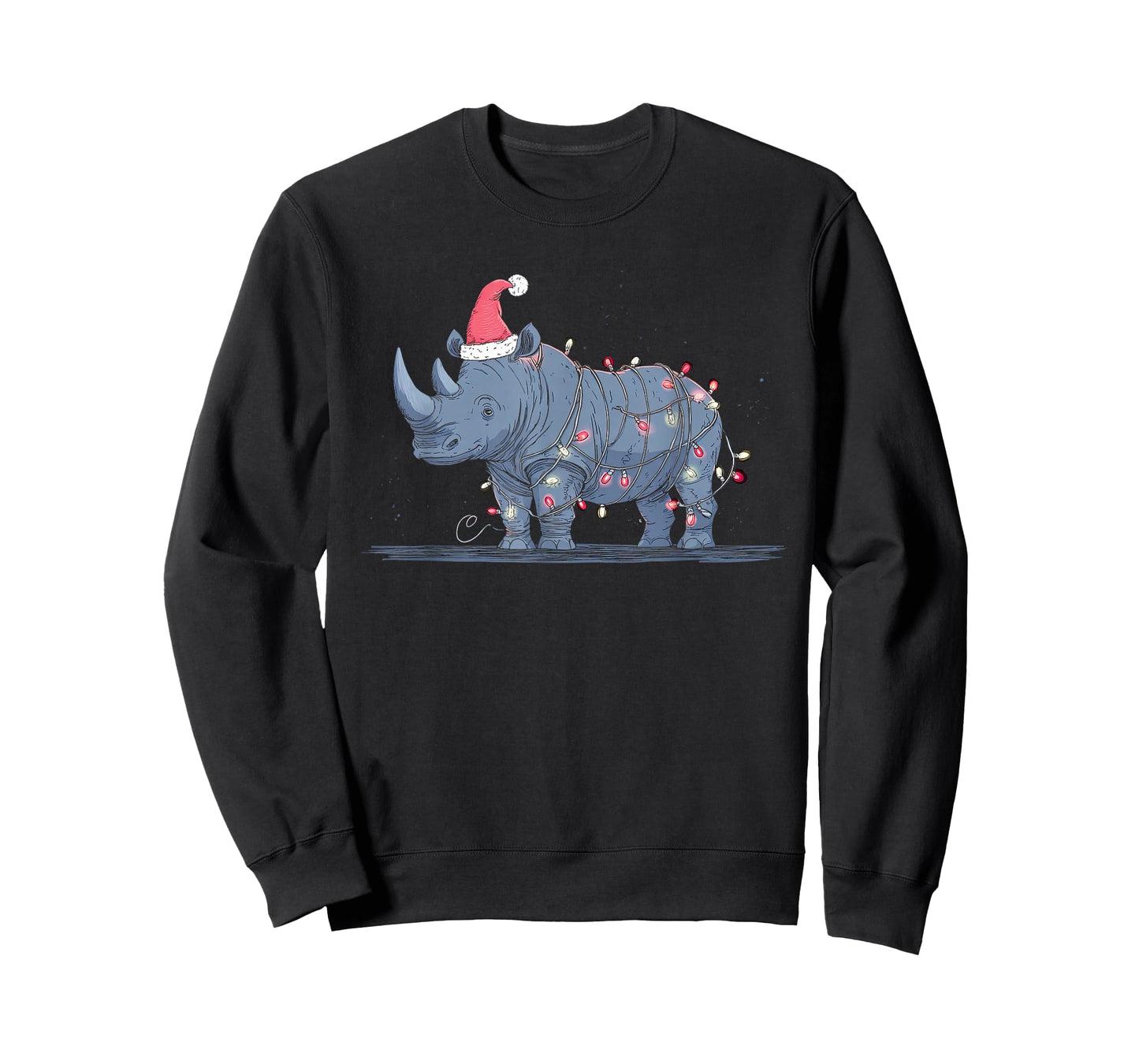 Funny Rhino Christmas Graphics Animal Lights Rhinoceros T-Shirt