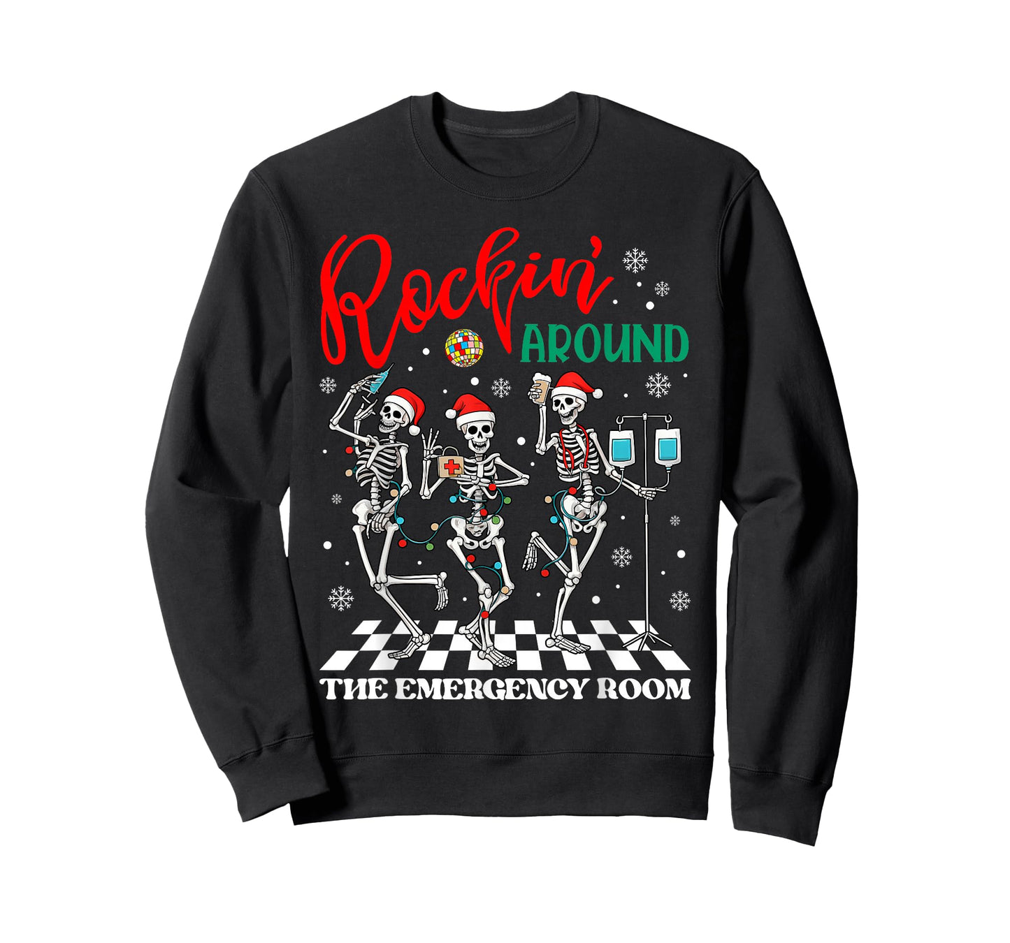 ER Christmas Nurse Rockin Around The Emergency Room Skeleton T-Shirt