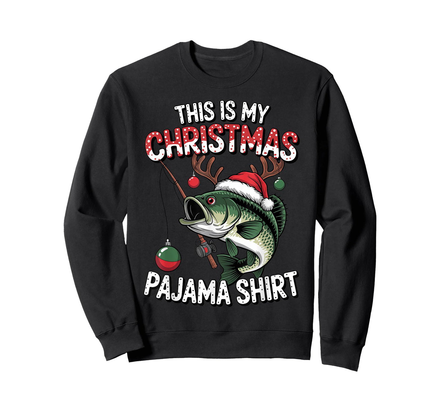 This is My Christmas Pajama Bass Fish Santa Hat Toddler Boys T-Shirt