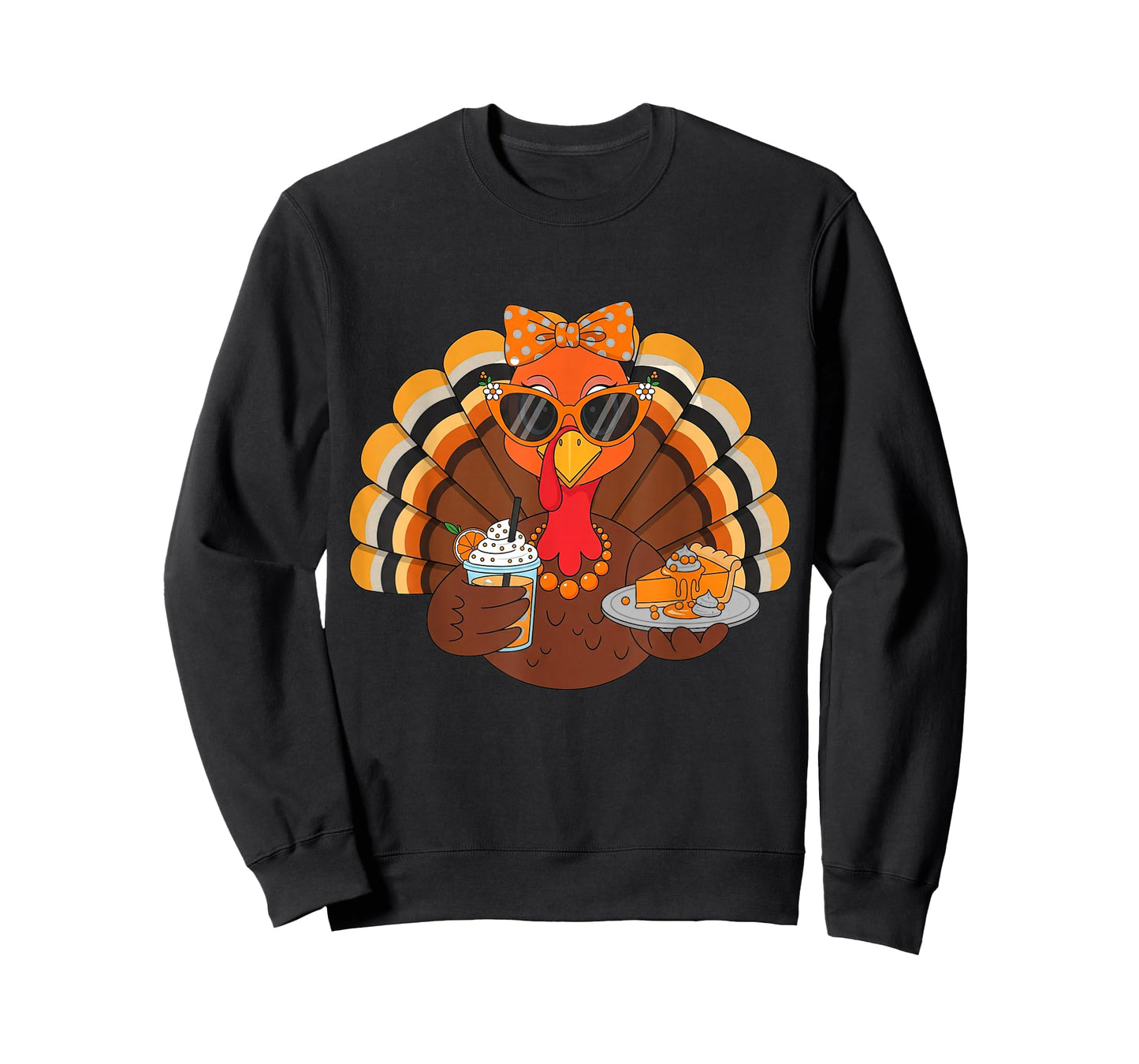 Turkey Drinking Coffee Bow Thanksgiving Womens Turkey Day T-Shirt