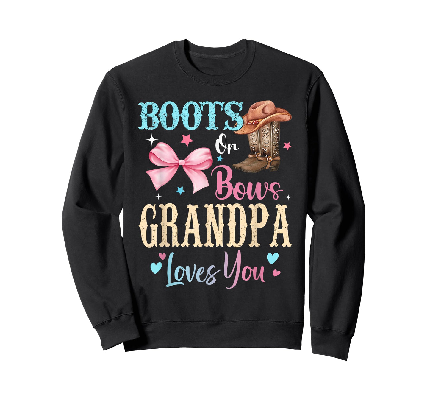 Boots or Bows Grandpa Loves You Gender Reveal Family T-Shirt