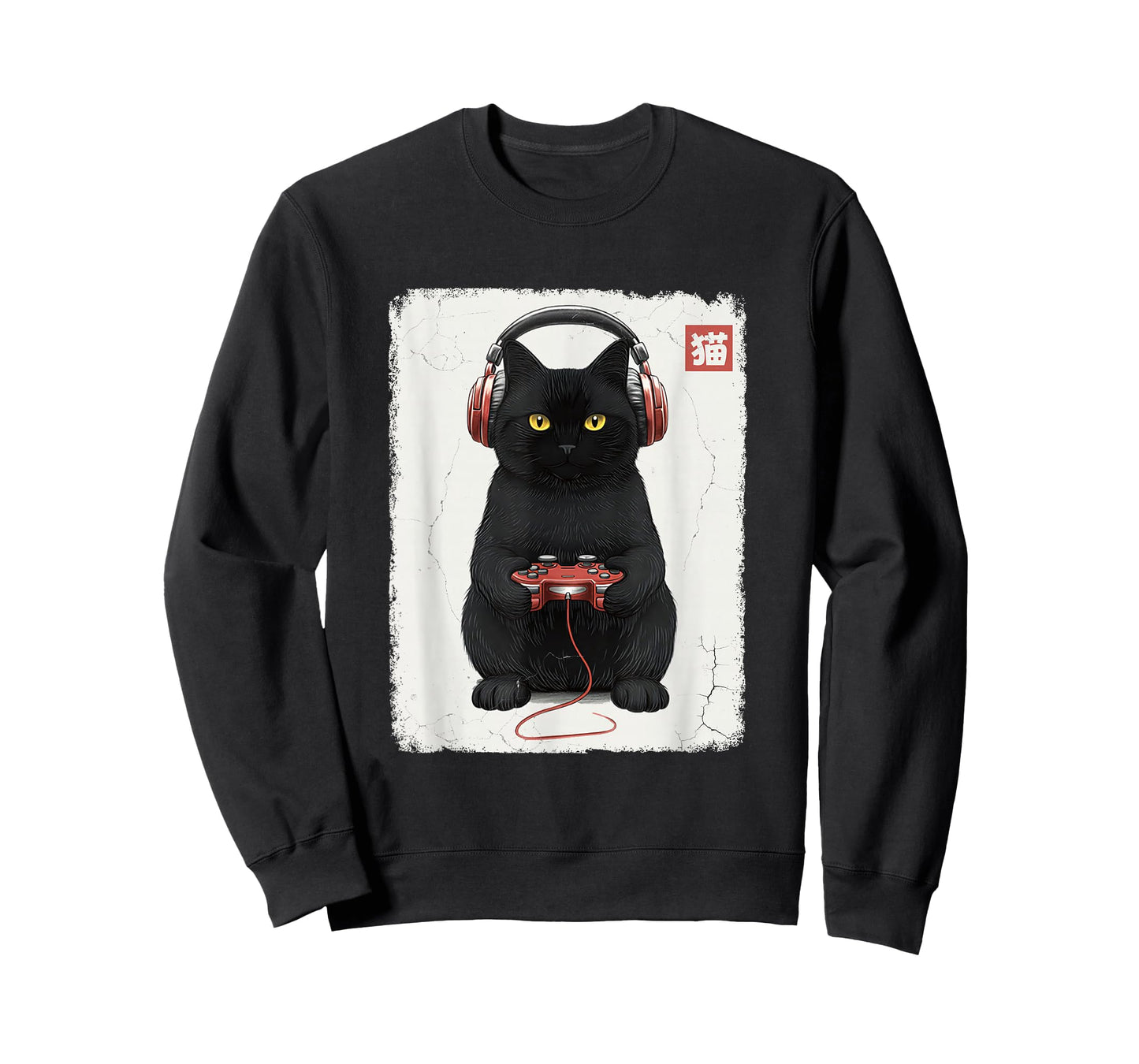 Distressed Gamer Japanese Art Funny Cat Video Games Kitty T-Shirt