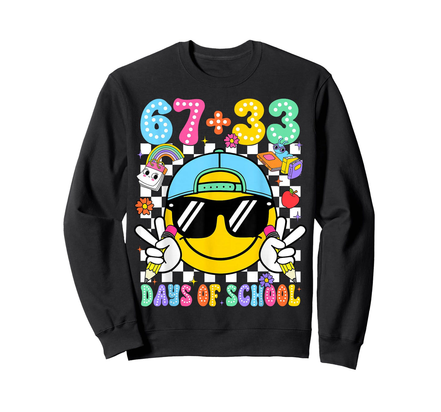 67 33 Days of School 100th Day Smile Face 100 Days Kid T-Shirt
