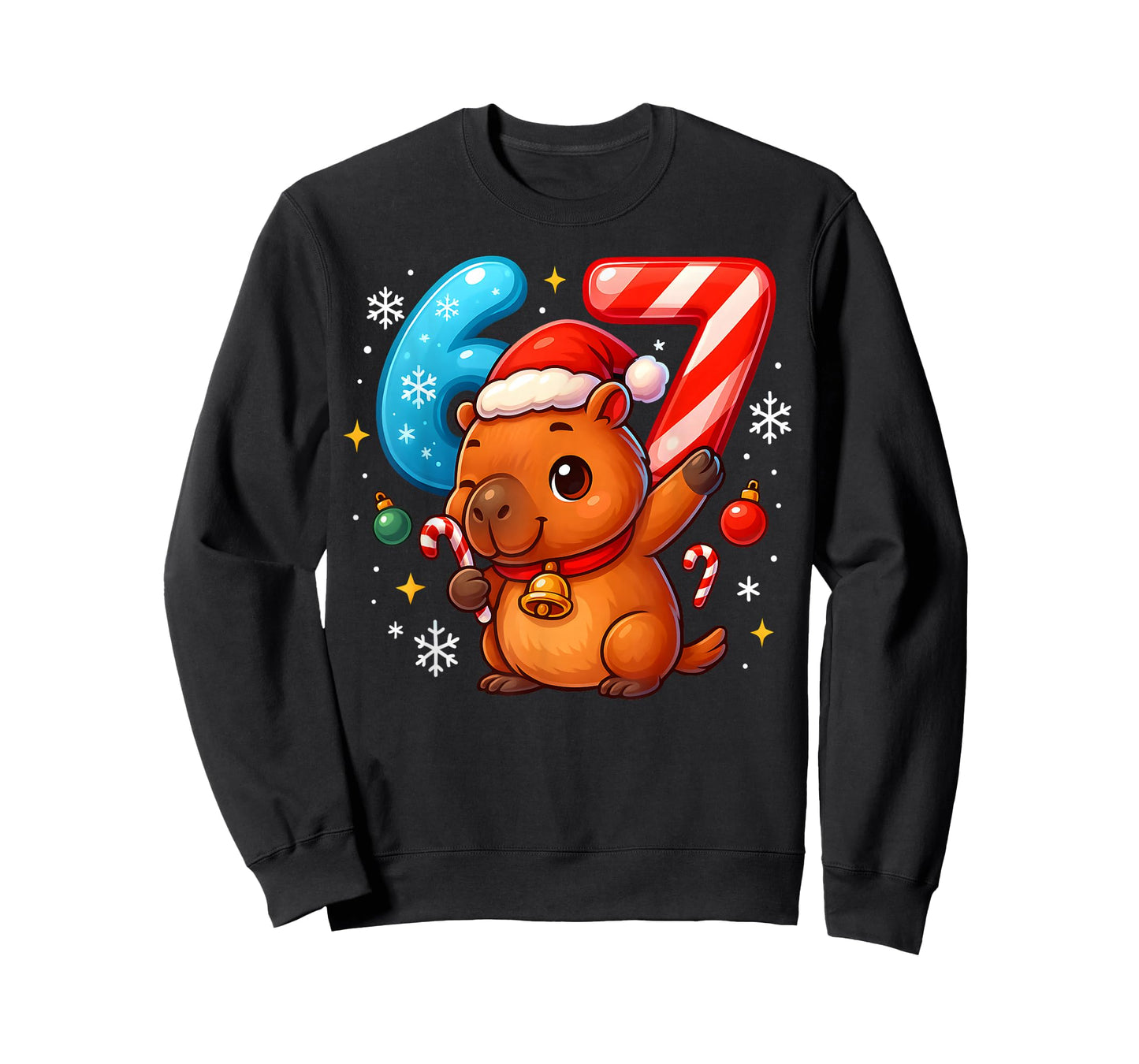 Christmas Capybara 67 Funny 6 7 Meme Girls Kids Boys Xmas T-Shirt
