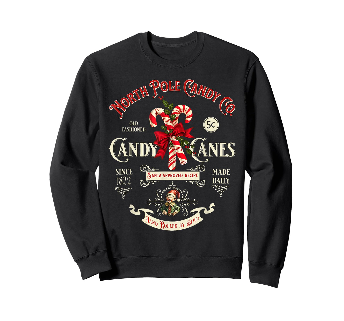 Old Fashioned North Pole Candy Cane Company Elf Christmas T-Shirt