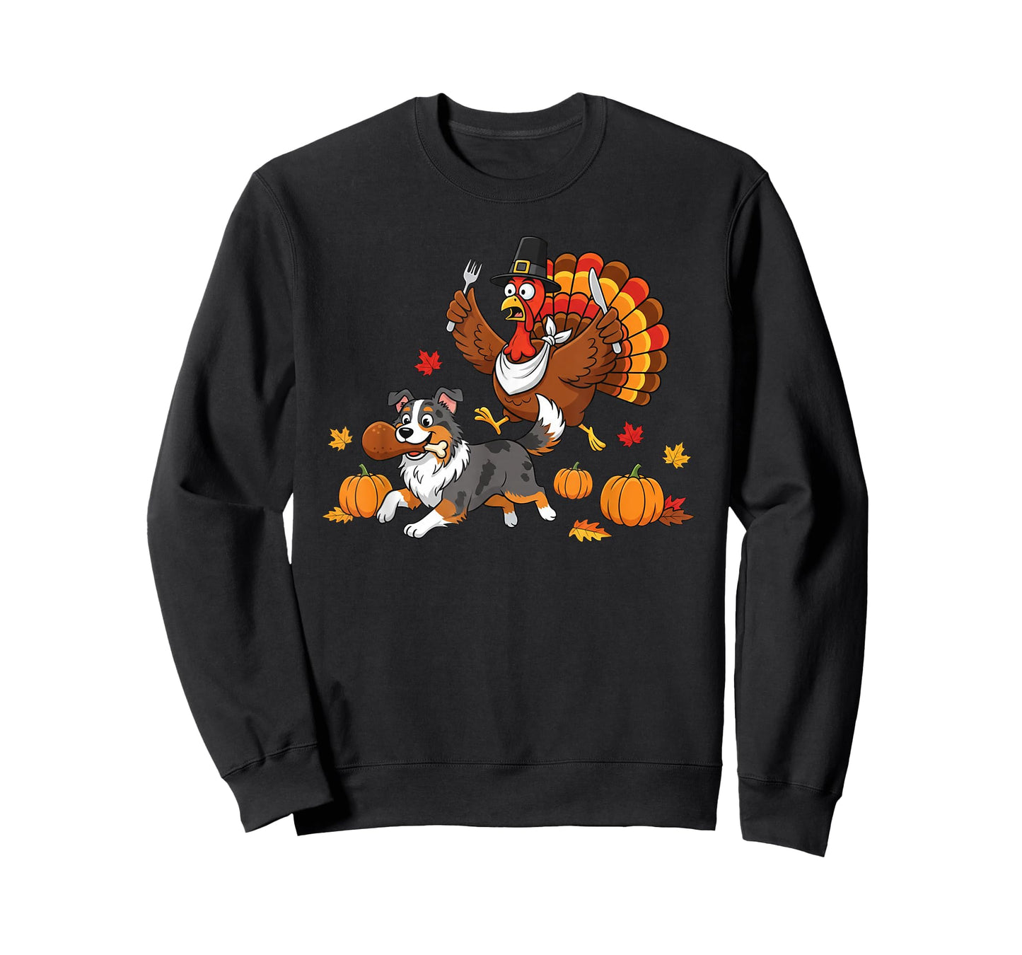 Australian Shepherd Turkey Autumn Thanksgiving Womens Mens T-Shirt