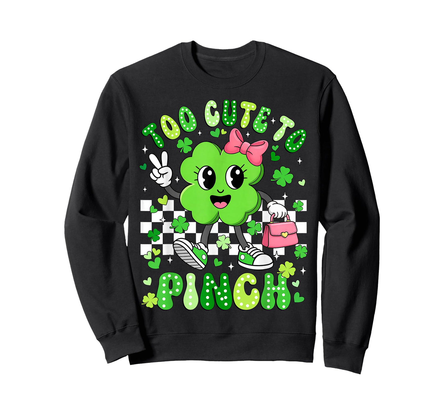 Too Cute to Pinch Groovy Shamrock St Patricks Day Girls Kids T-Shirt