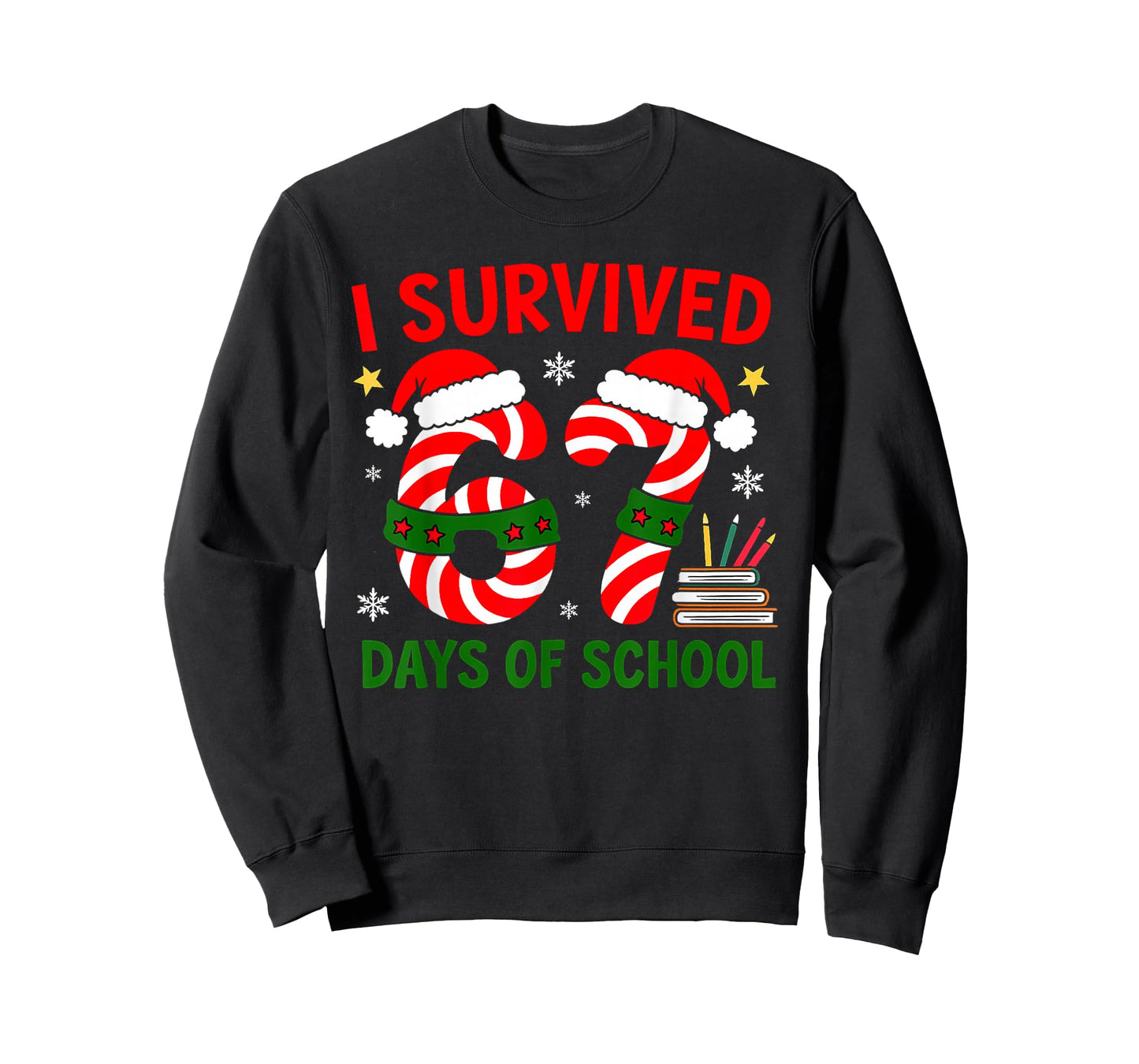 I Survived 67 Days of School Christmas Book Pencil T-Shirt