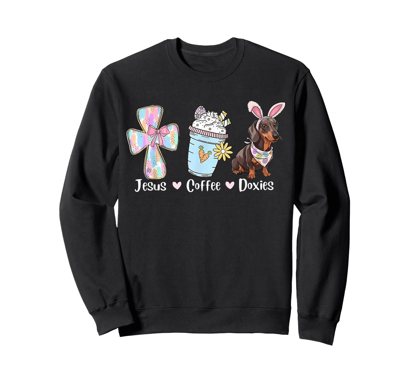 Jesus Coffee & Doxie Bunny Cute Dachshund Easter Christian T-Shirt