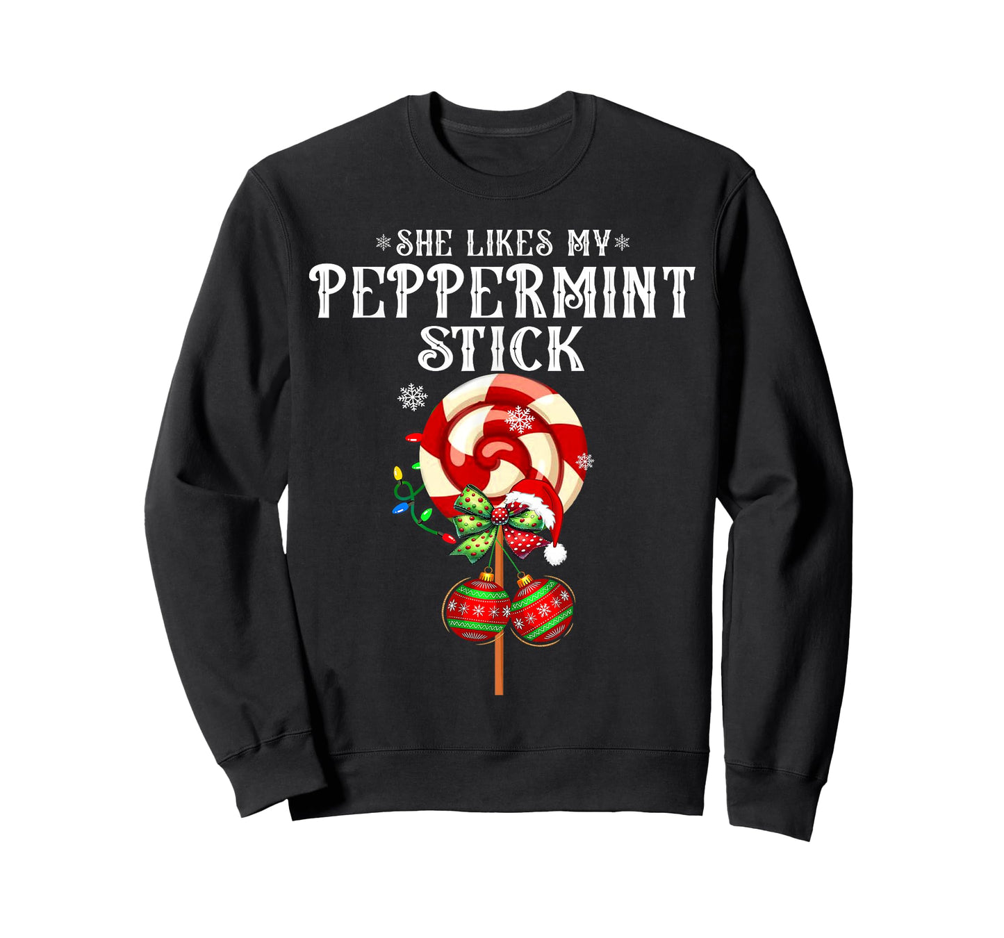 She Likes My Peppermint Stick Couples Christmas Light Pajama T-Shirt
