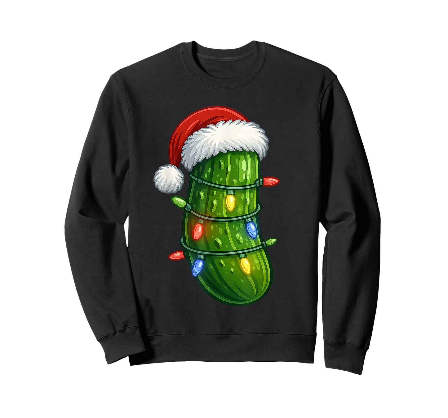 Funny Christmas Pickle Santa Hat Holiday Lights Gift Xmas T-Shirt