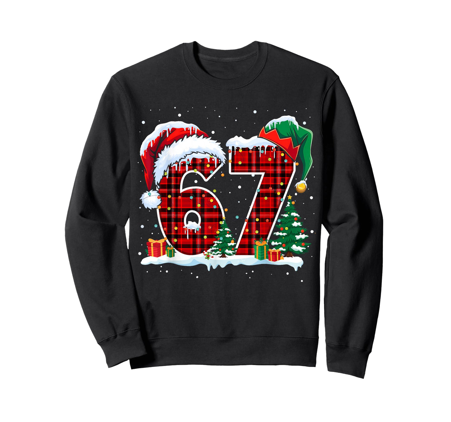 Funny Six Seven 6 7 Meme 67 Christmas Red Plaid Xmas Pajamas T-Shirt