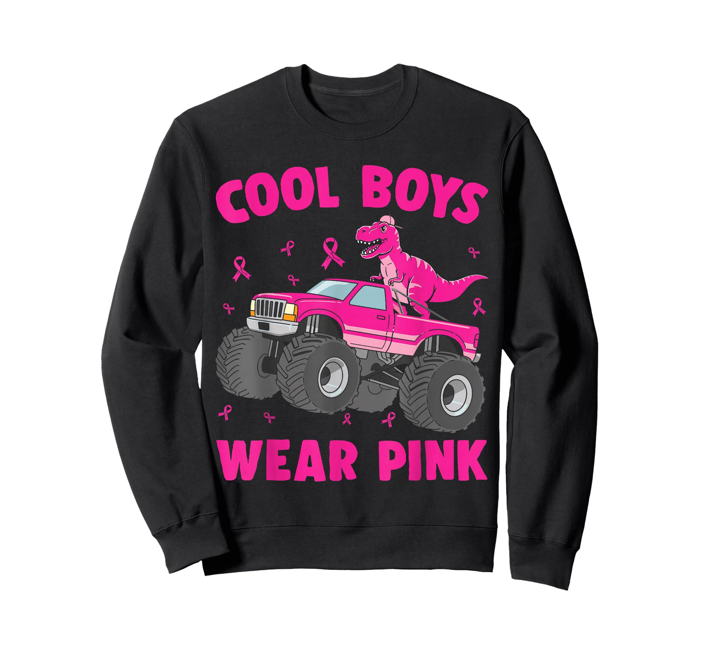 Dinosaur Monster Truck Cool Boys Wear Pink Breast Cancer T-Shirt